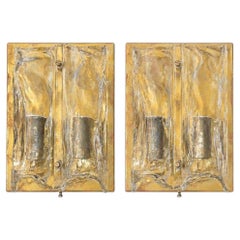 Pair Italian Murano Glass Sconces in style of Toni Zuccheri for Mazzega, 1970's.