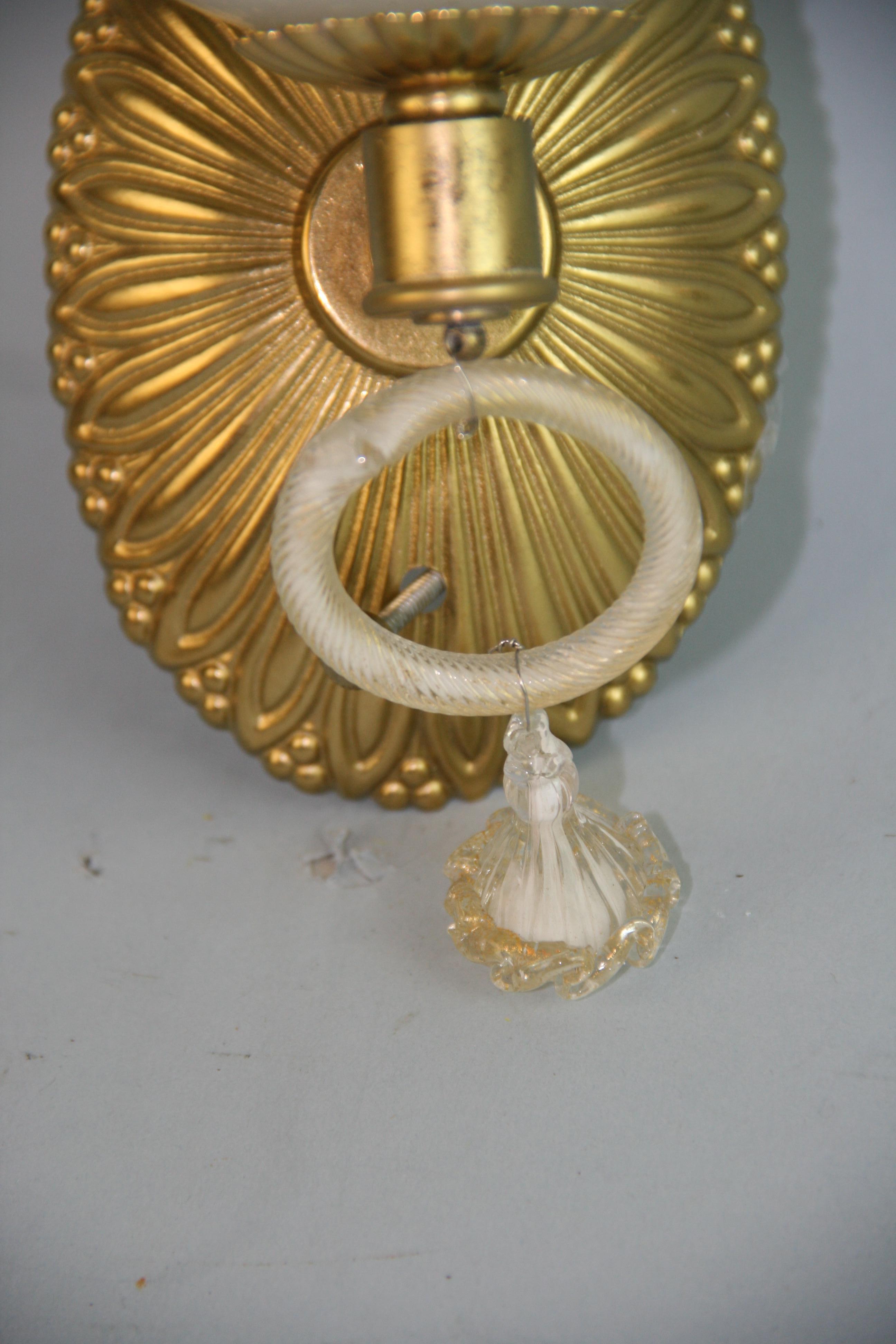 Mid-20th Century Pair Italian Murano Tear Drop and Brass Sconces For Sale