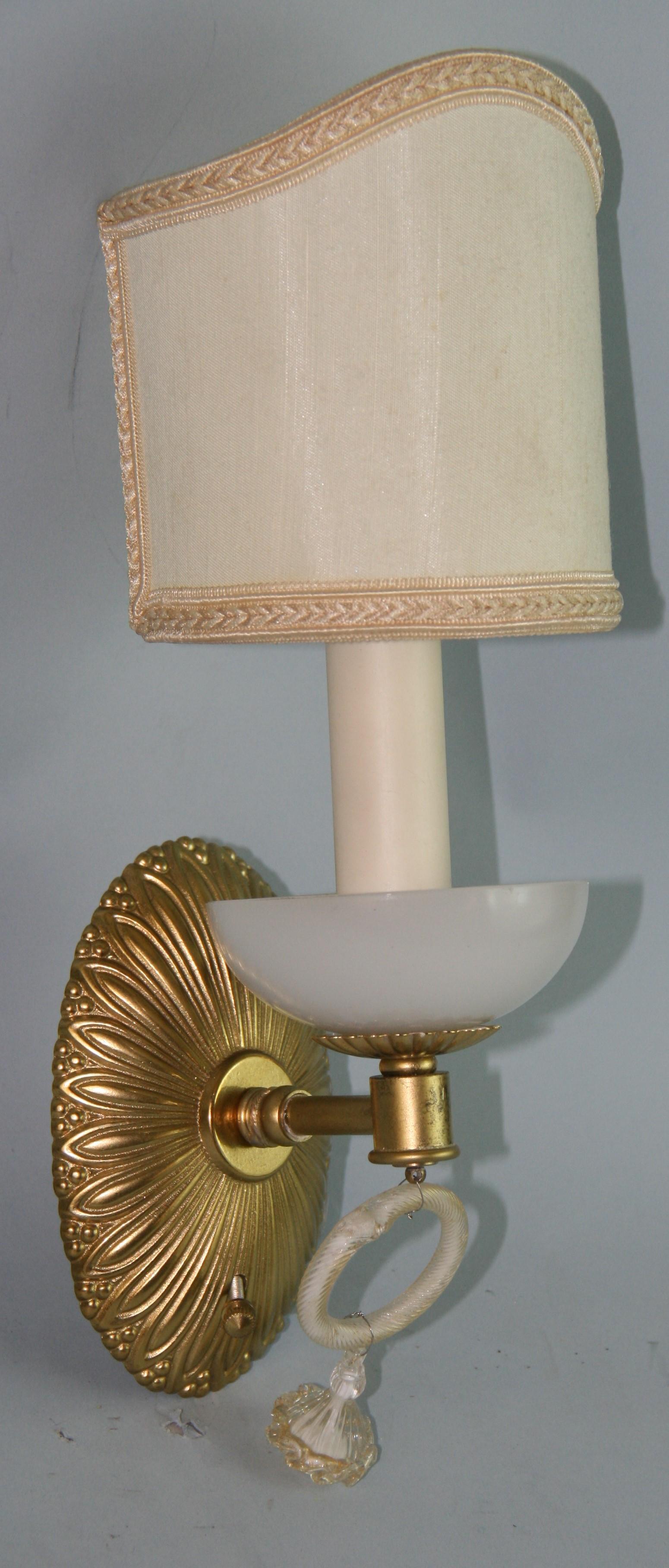 Pair Italian Murano Tear Drop and Brass Sconces For Sale 2