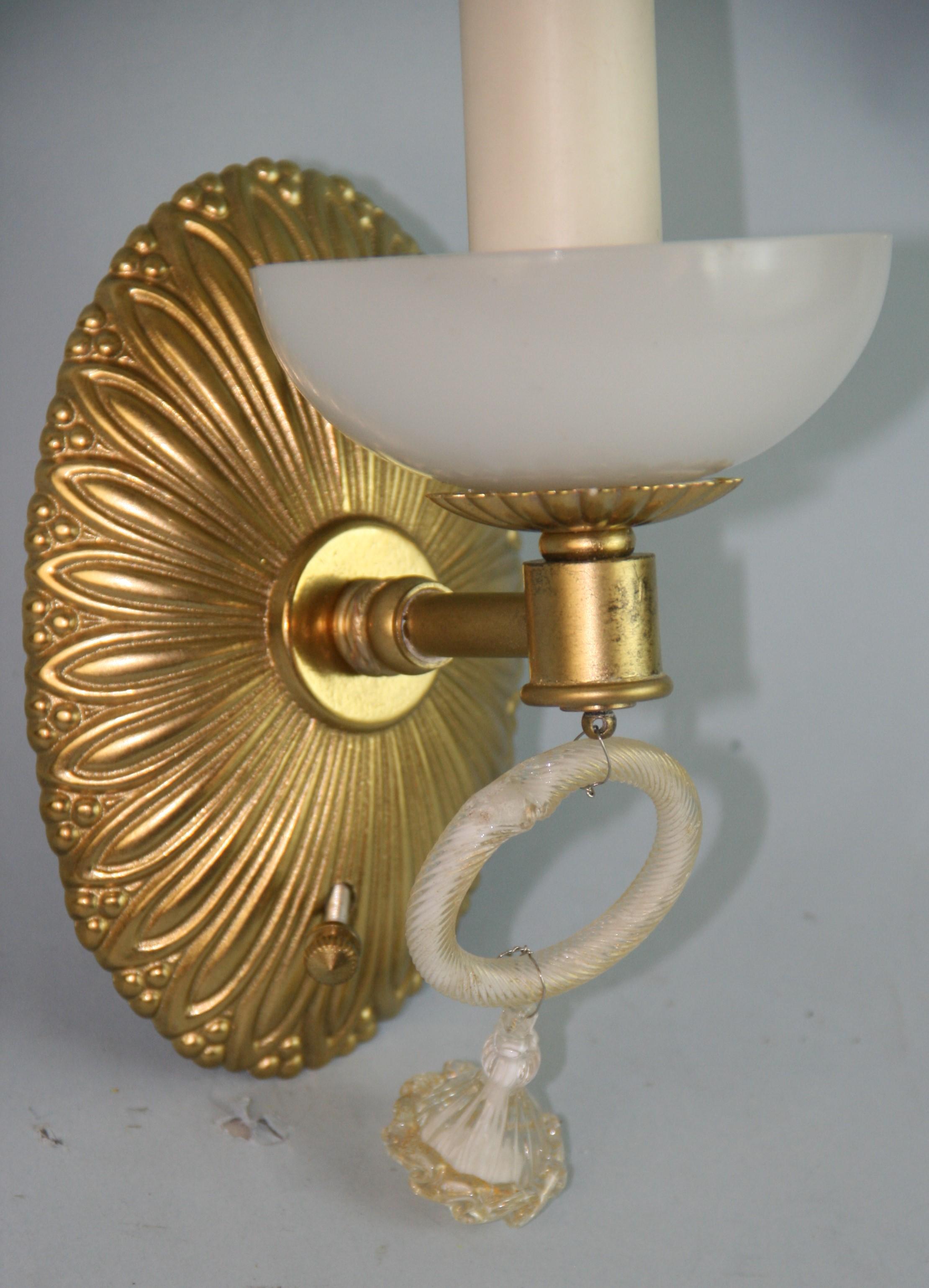 Pair Italian Murano Tear Drop and Brass Sconces For Sale 3