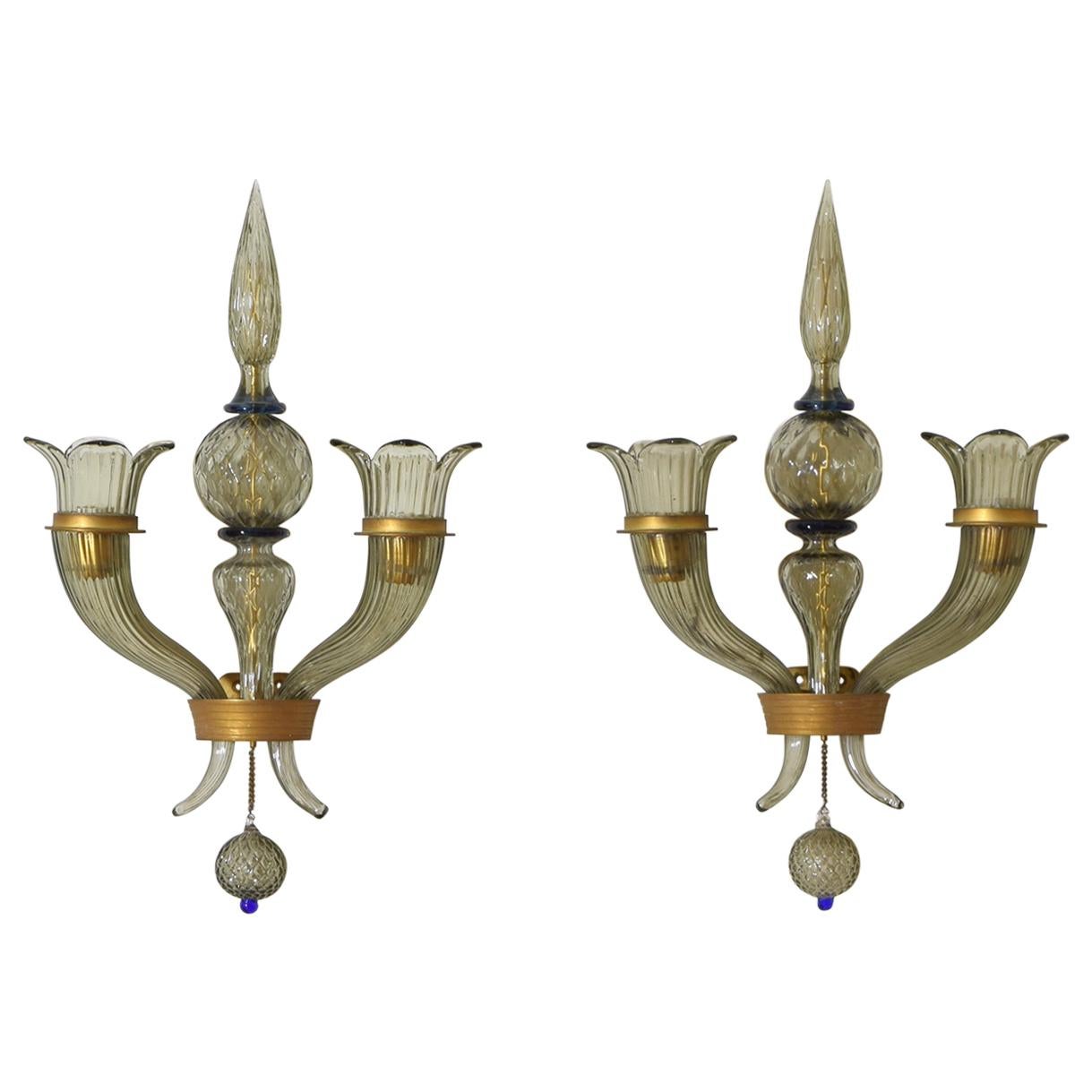 Pair Italian, Murano, Wall Sconces, Barovier & Toso, ca. 1950