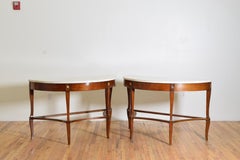 Pair Italian, Naples, Fruitwood, Gilt, & Marble-Top Demilune Consoles, ca. 1830