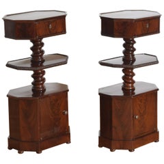 Antique Pair of Italian, Naples, Mahogany 3-Tier Pedestal Cabinets, Mid-19th Century