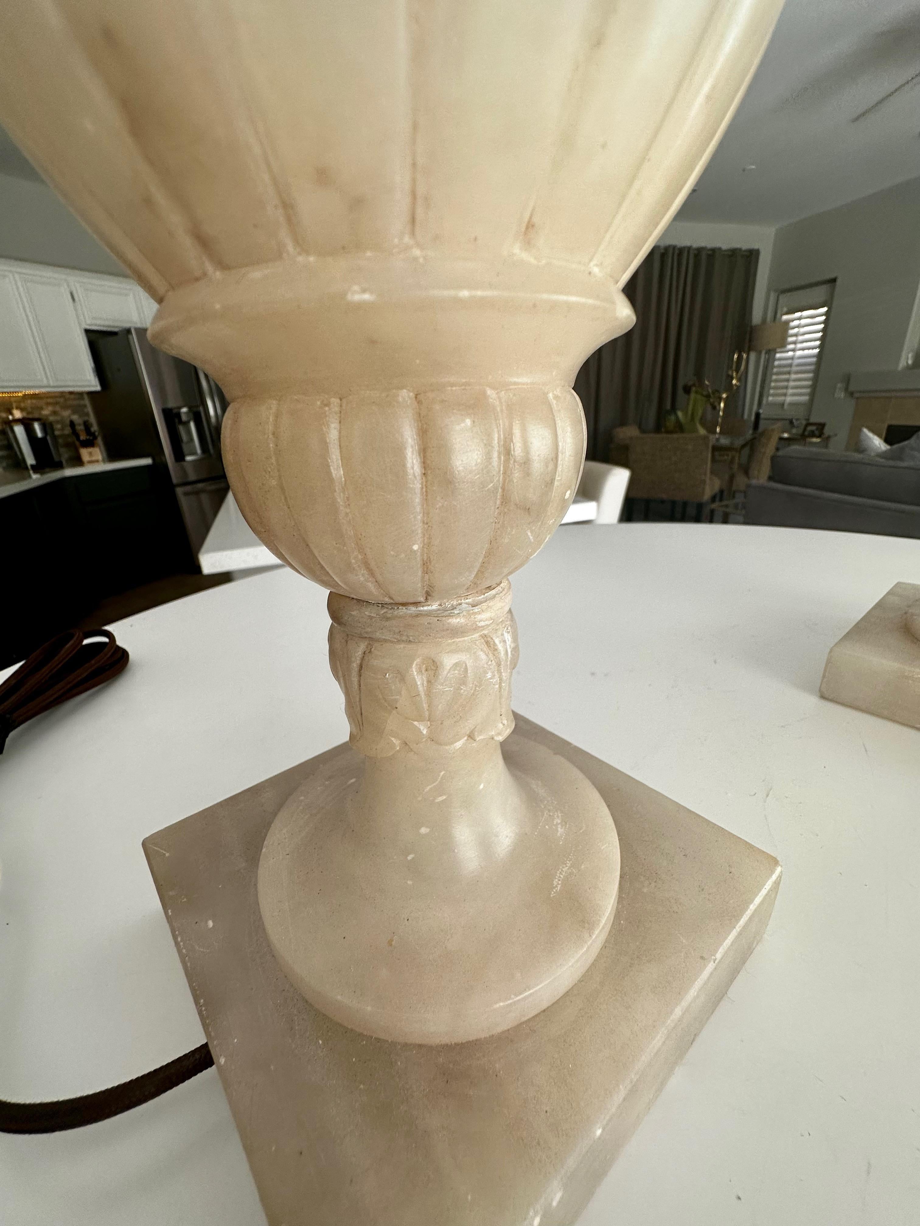Pair Italian Neoclassic Acanthus Urn Alabaster Table Lamps 11