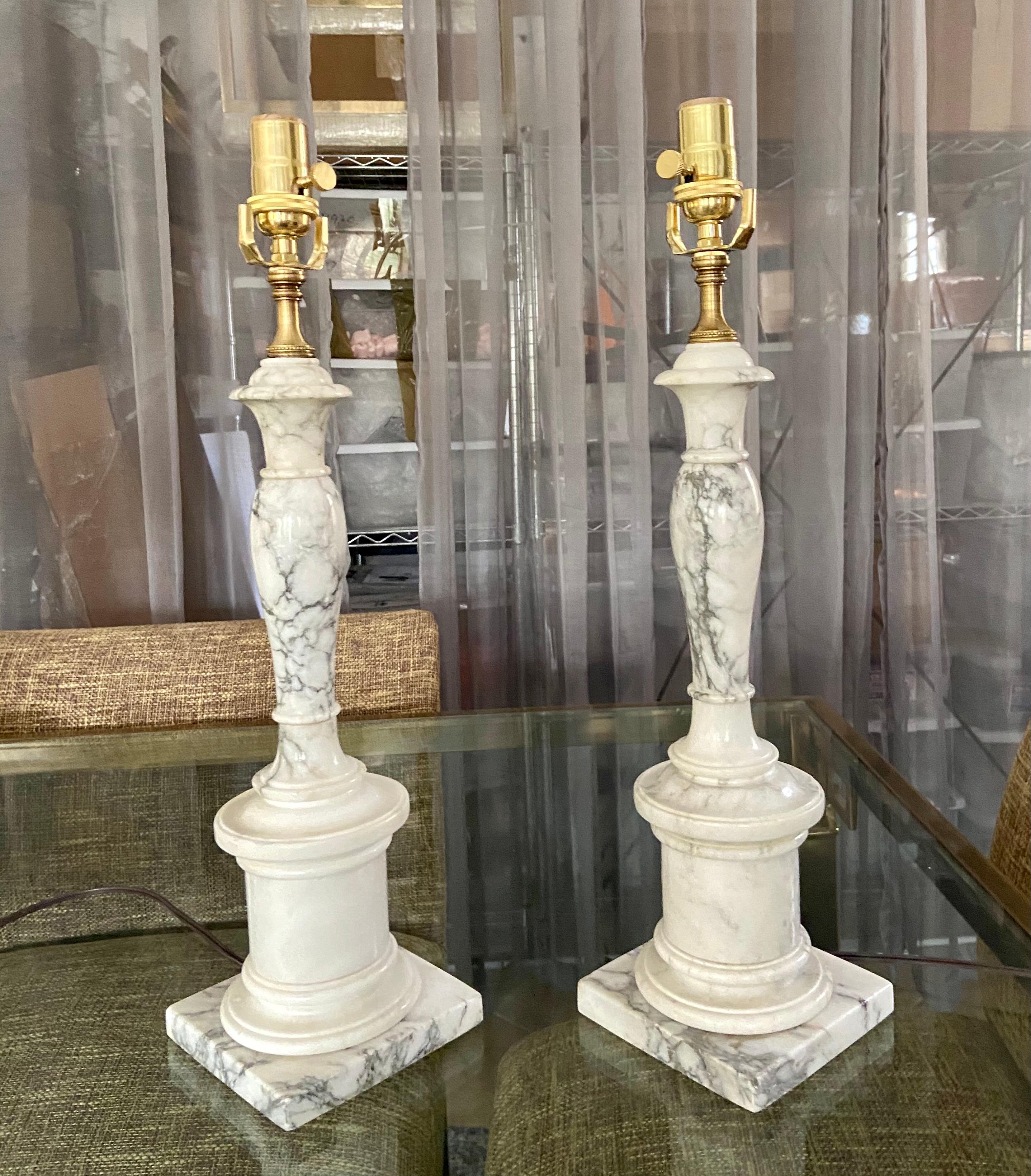 Pair of Italian Neoclassic Alabaster Table Lamps 13
