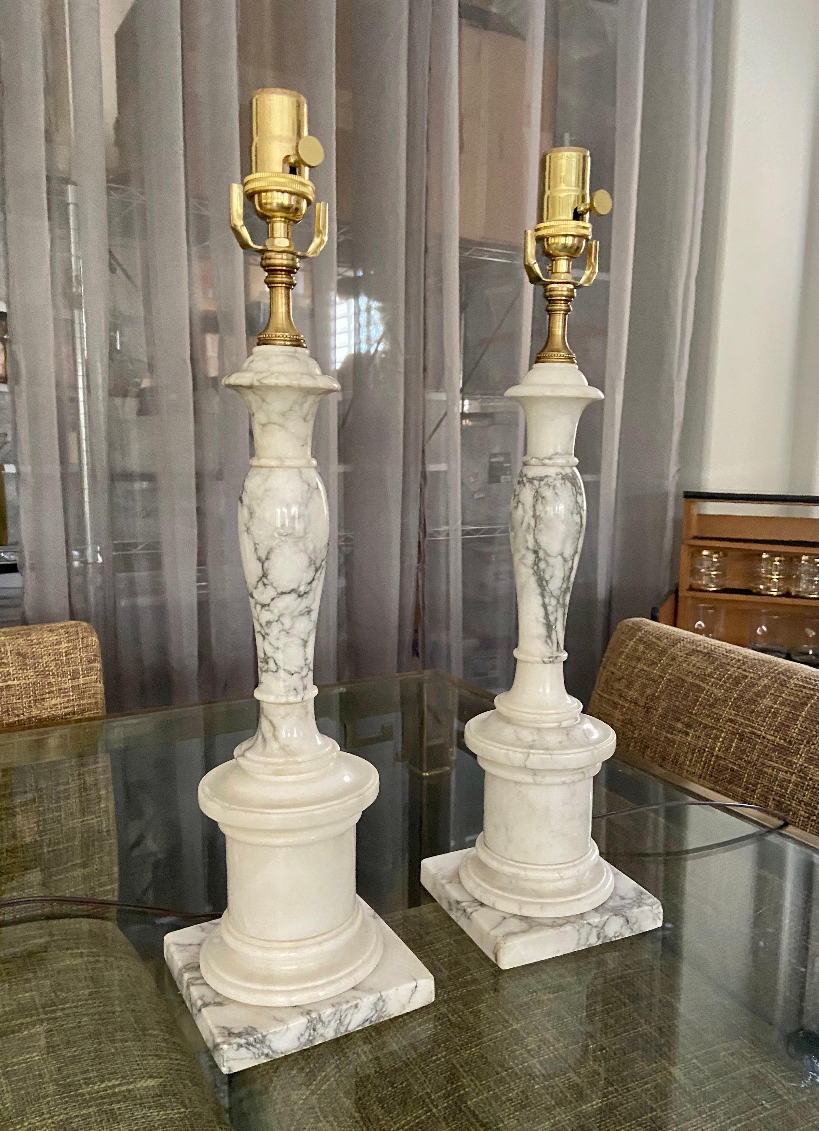 Pair of Italian Neoclassic Alabaster Table Lamps 2