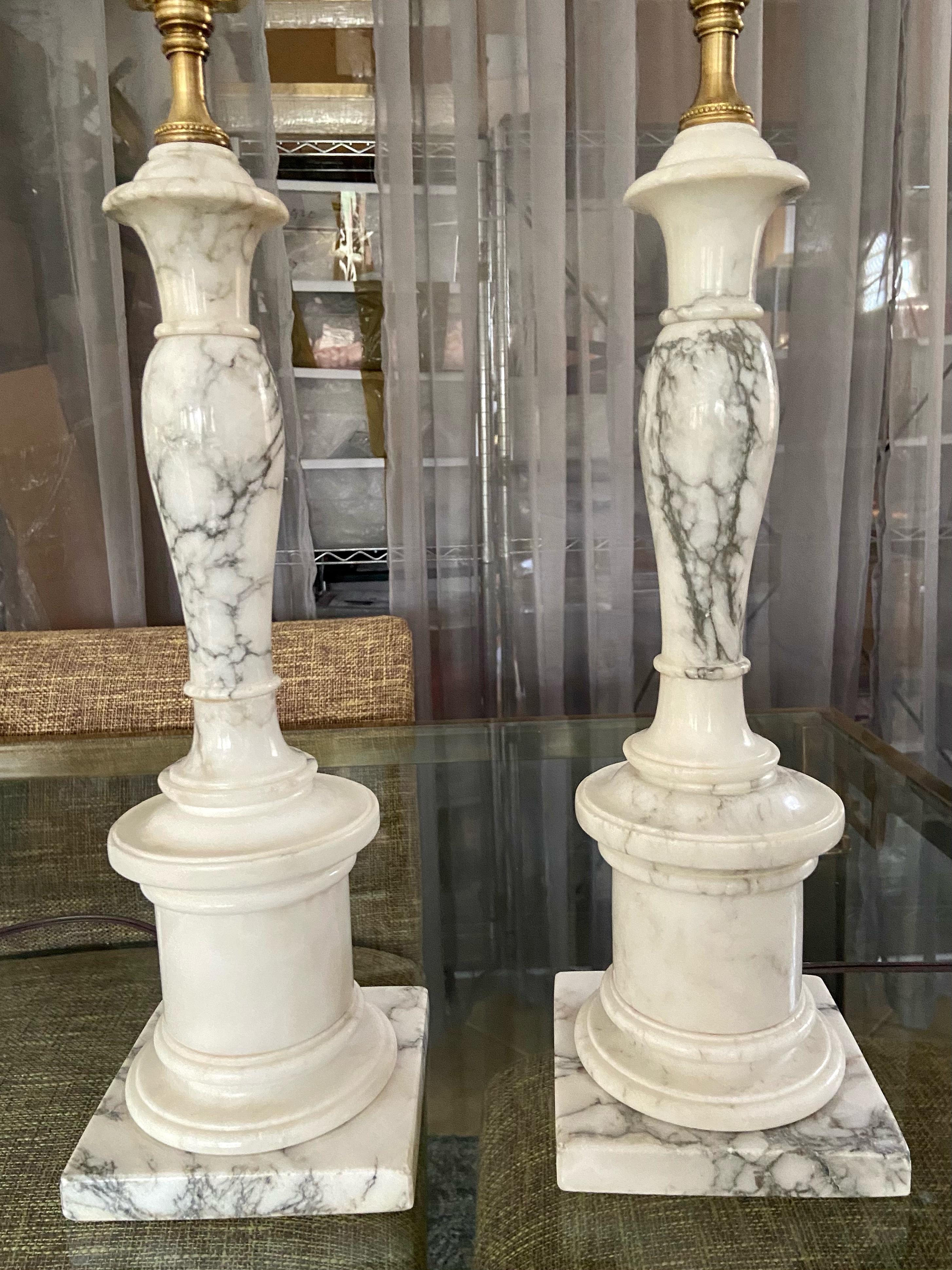 Pair of Italian Neoclassic Alabaster Table Lamps 3