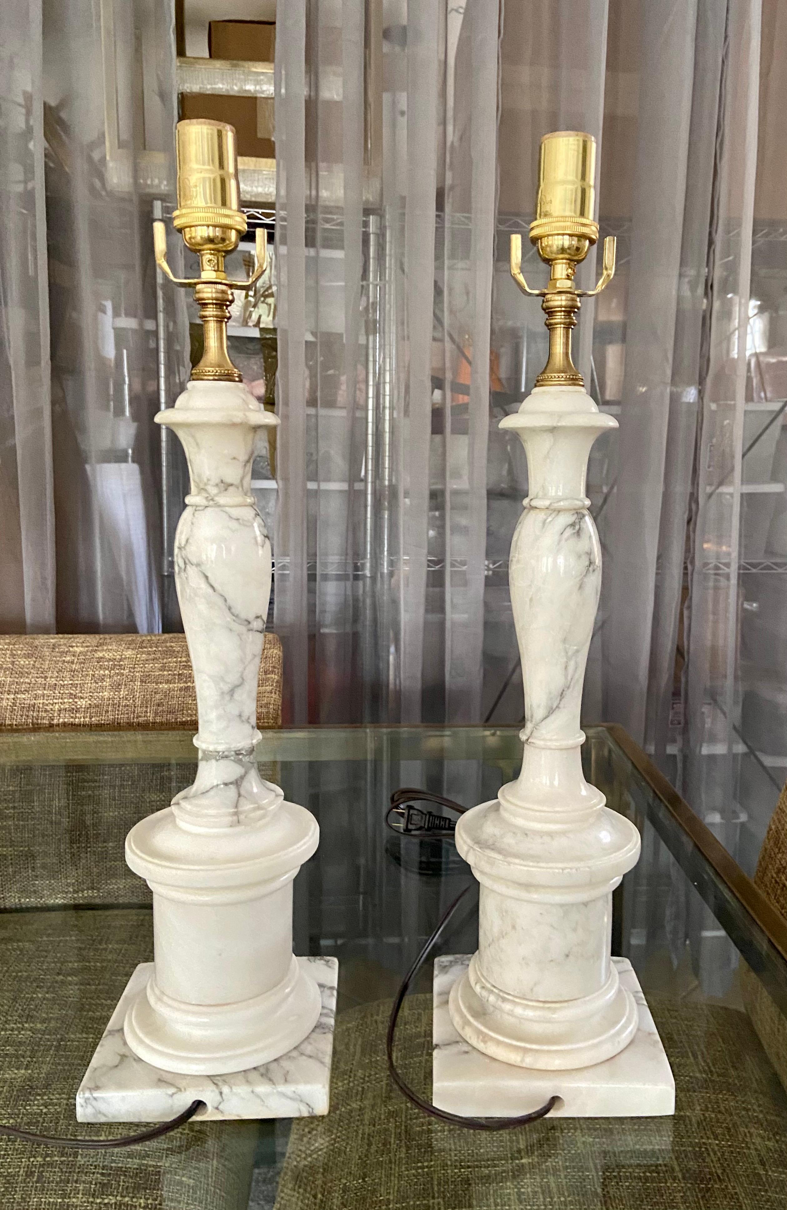 Pair of Italian Neoclassic Alabaster Table Lamps 4