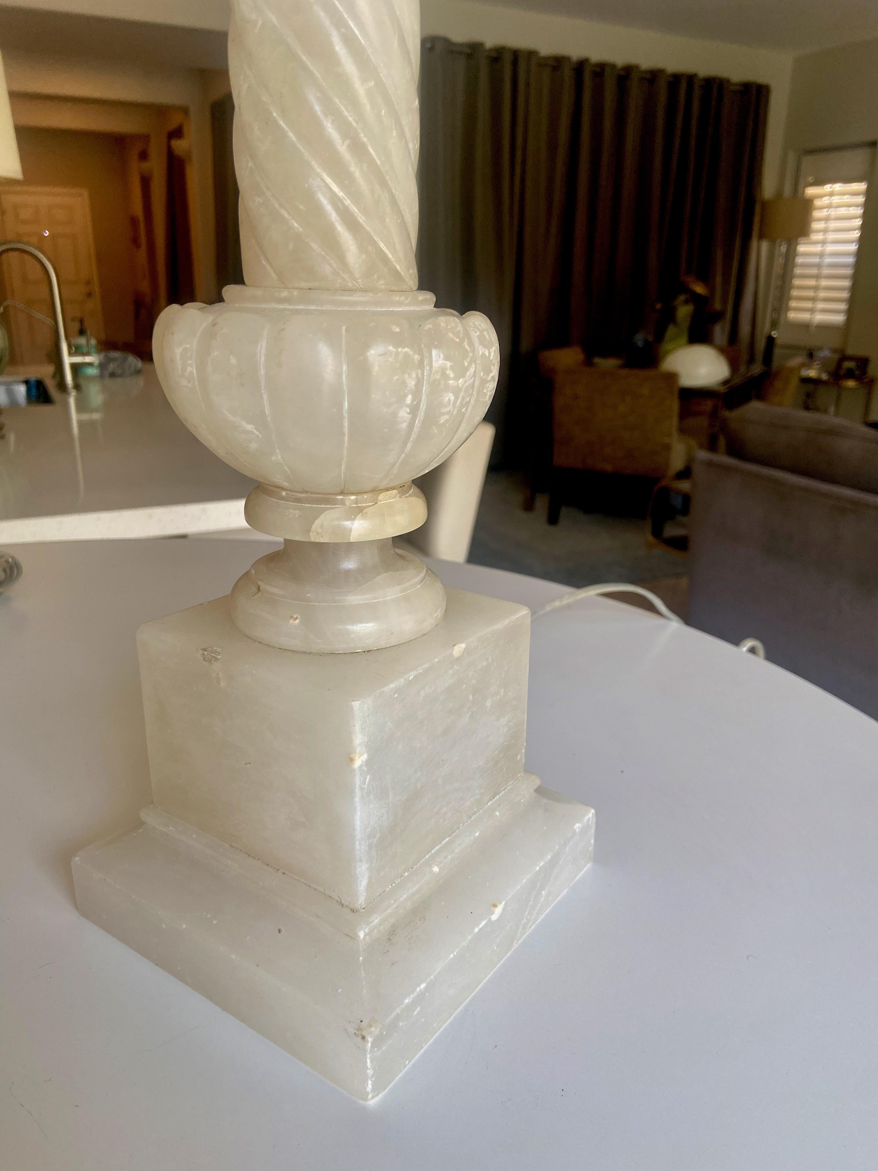 Pair Italian Neoclassic Column Alabaster Table Lamps 7