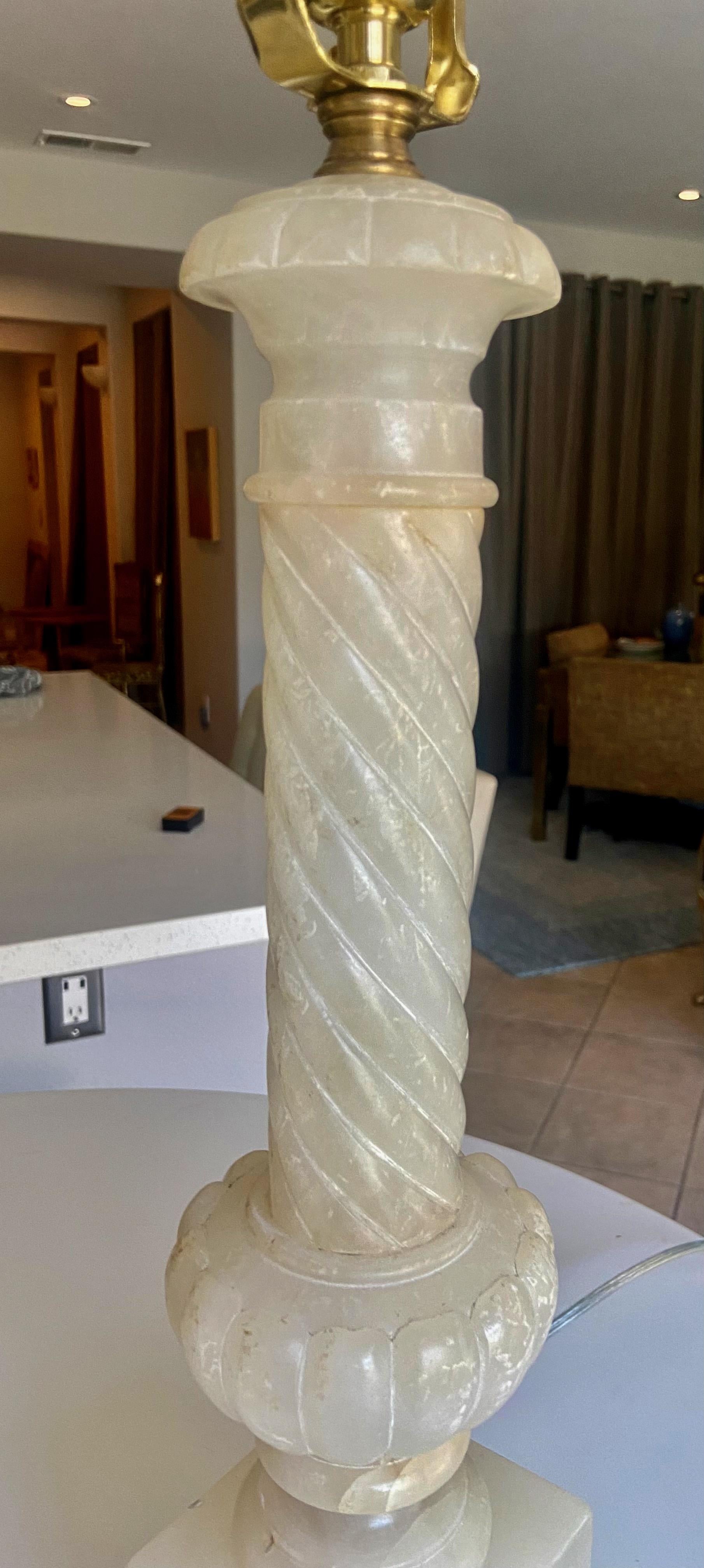 Pair Italian Neoclassic Column Alabaster Table Lamps 8