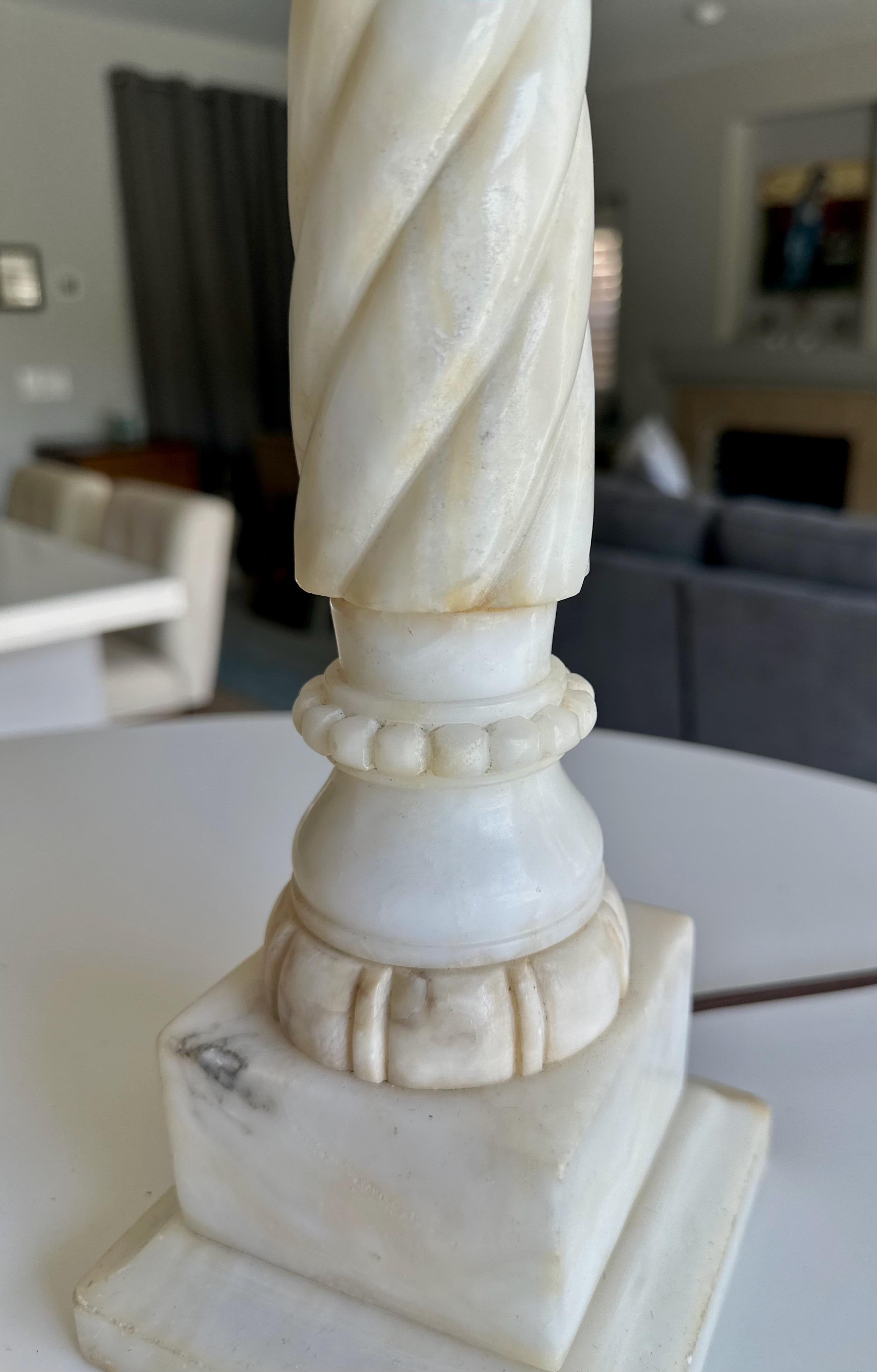 Pair Italian Neoclassic Column Alabaster Table Lamps For Sale 10