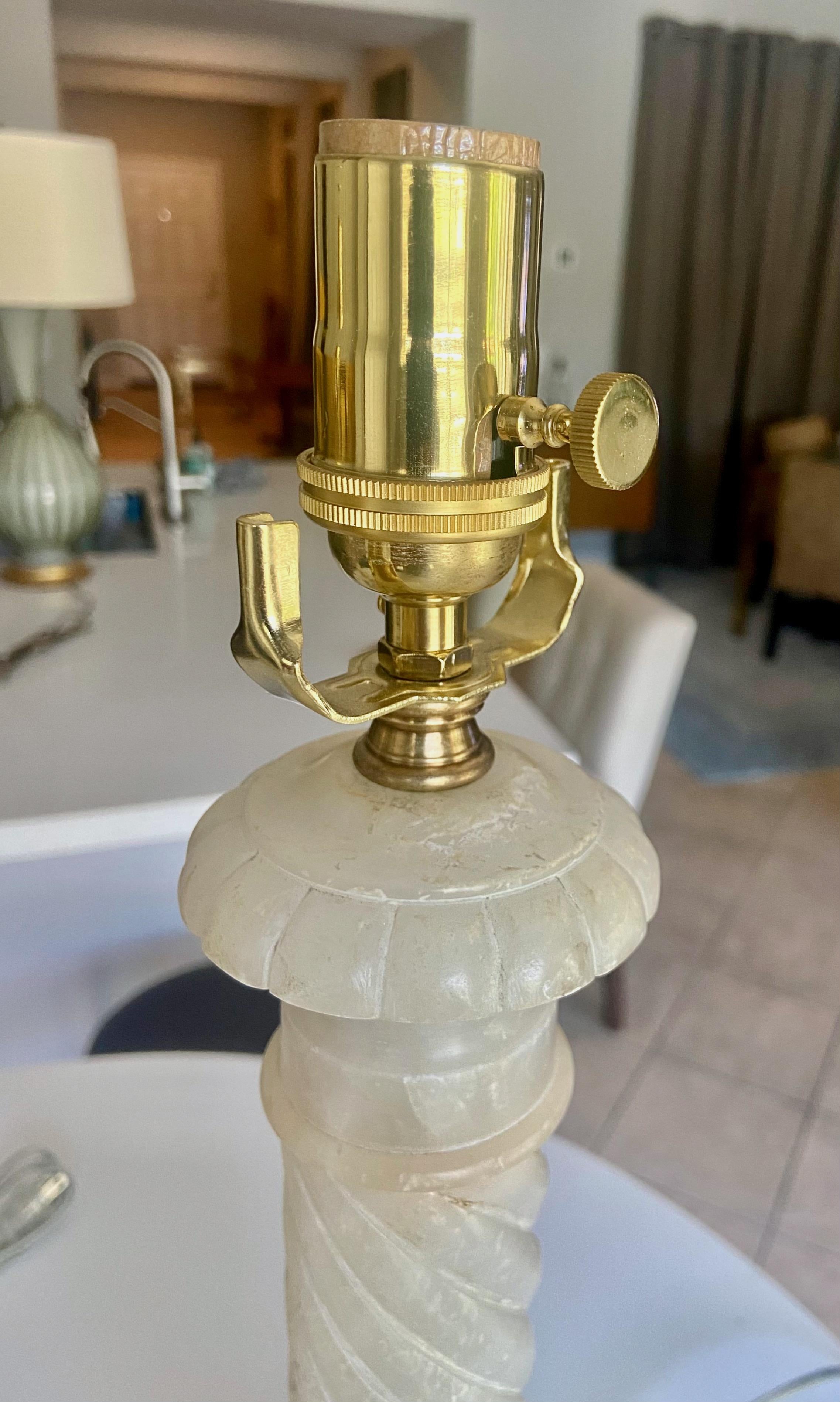 Pair Italian Neoclassic Column Alabaster Table Lamps 10