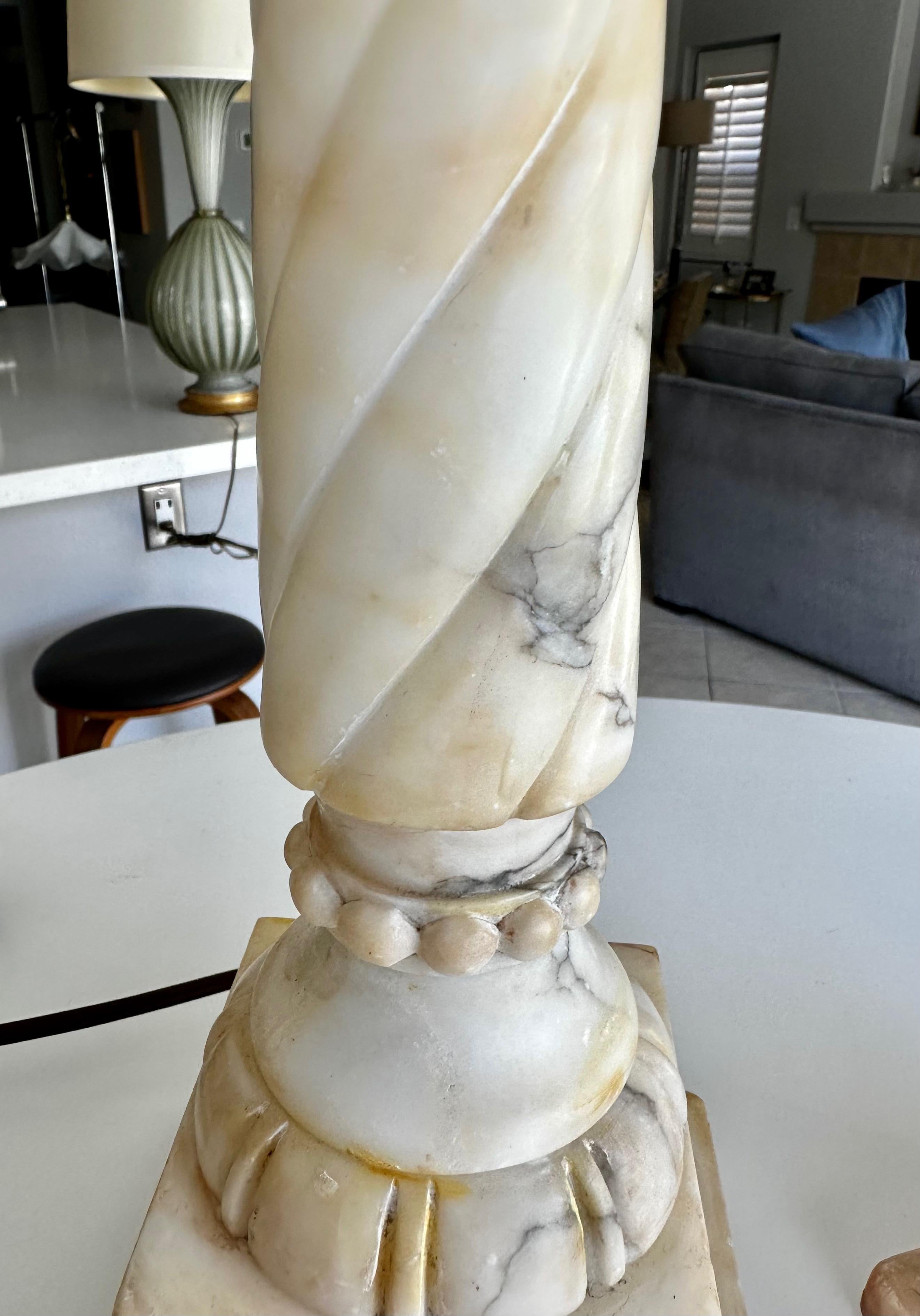 Pair Italian Neoclassic Column Alabaster Table Lamps 9