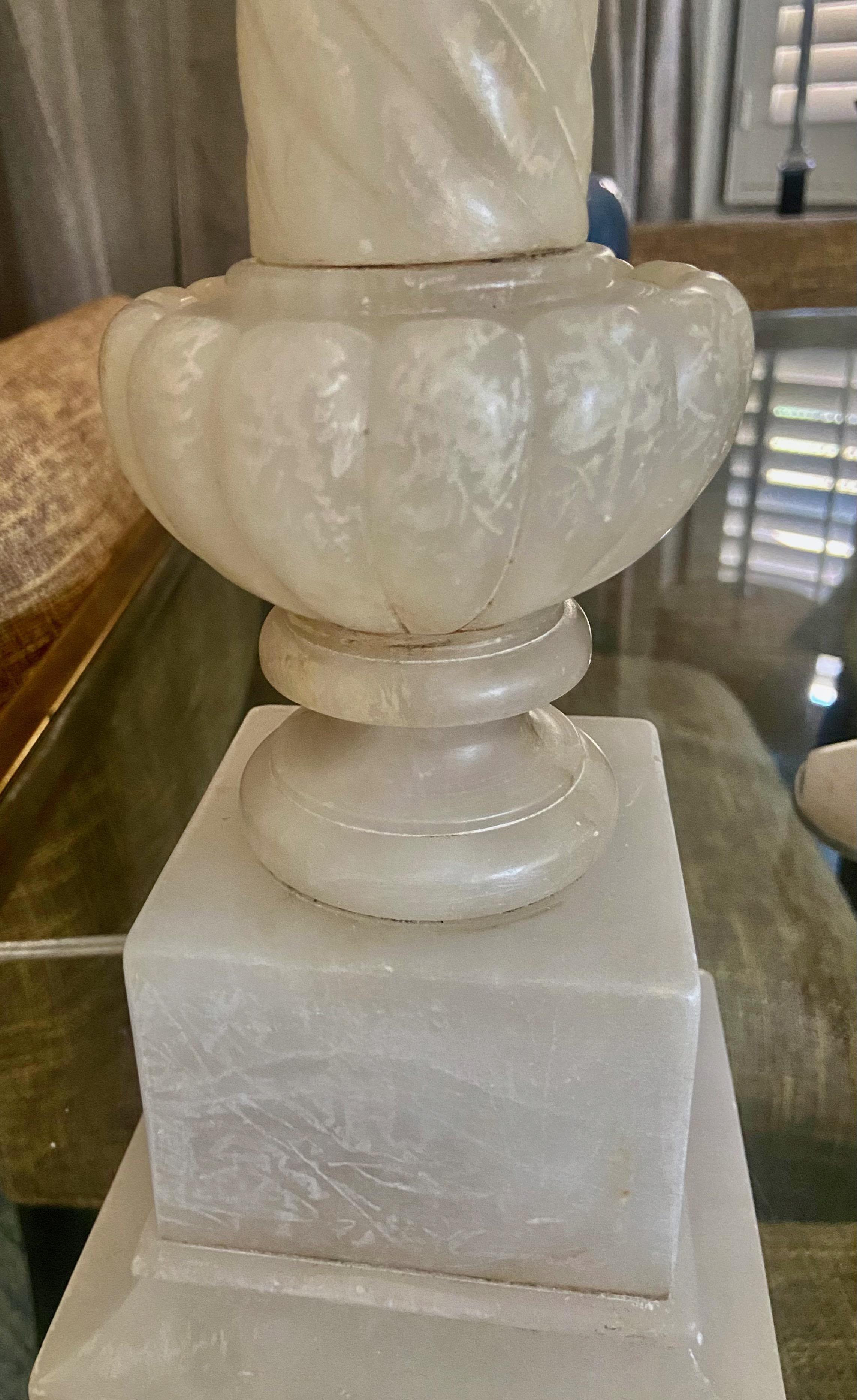 Pair Italian Neoclassic Column Alabaster Table Lamps 3