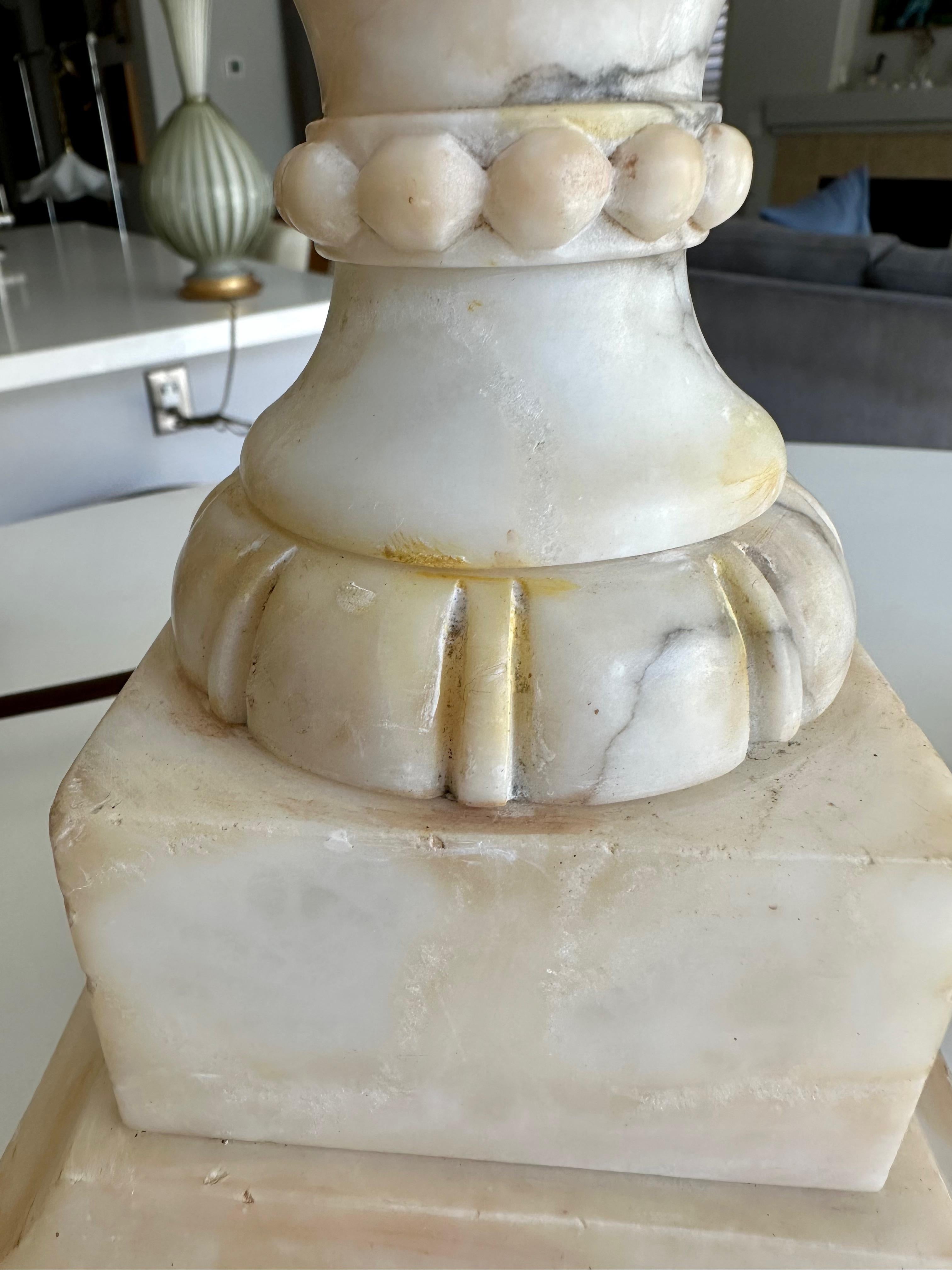 Pair Italian Neoclassic Column Alabaster Table Lamps 2