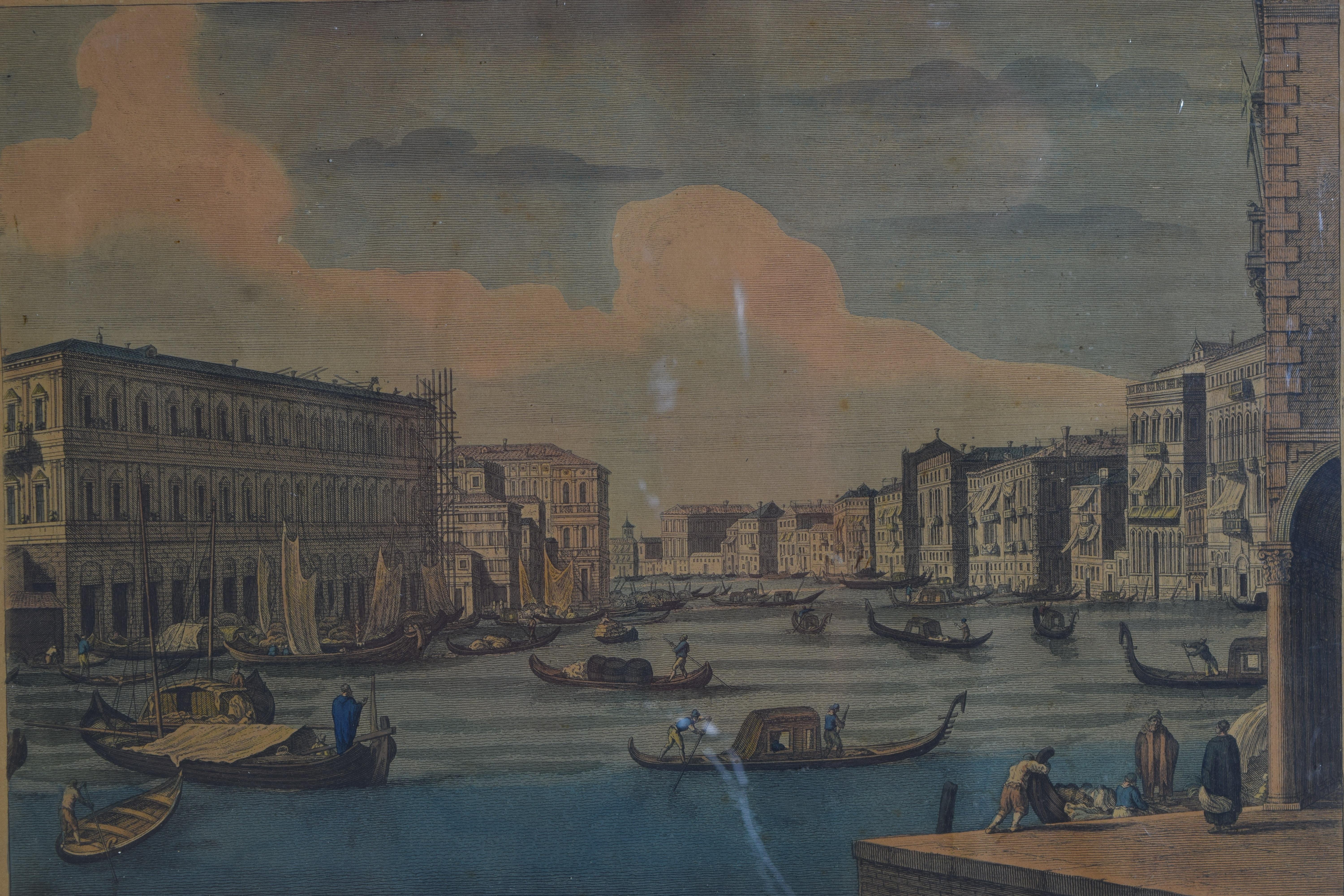 Pair Italian Neoclassic Hand Colored Engravings, Venezia, Published London, 1818 For Sale 1