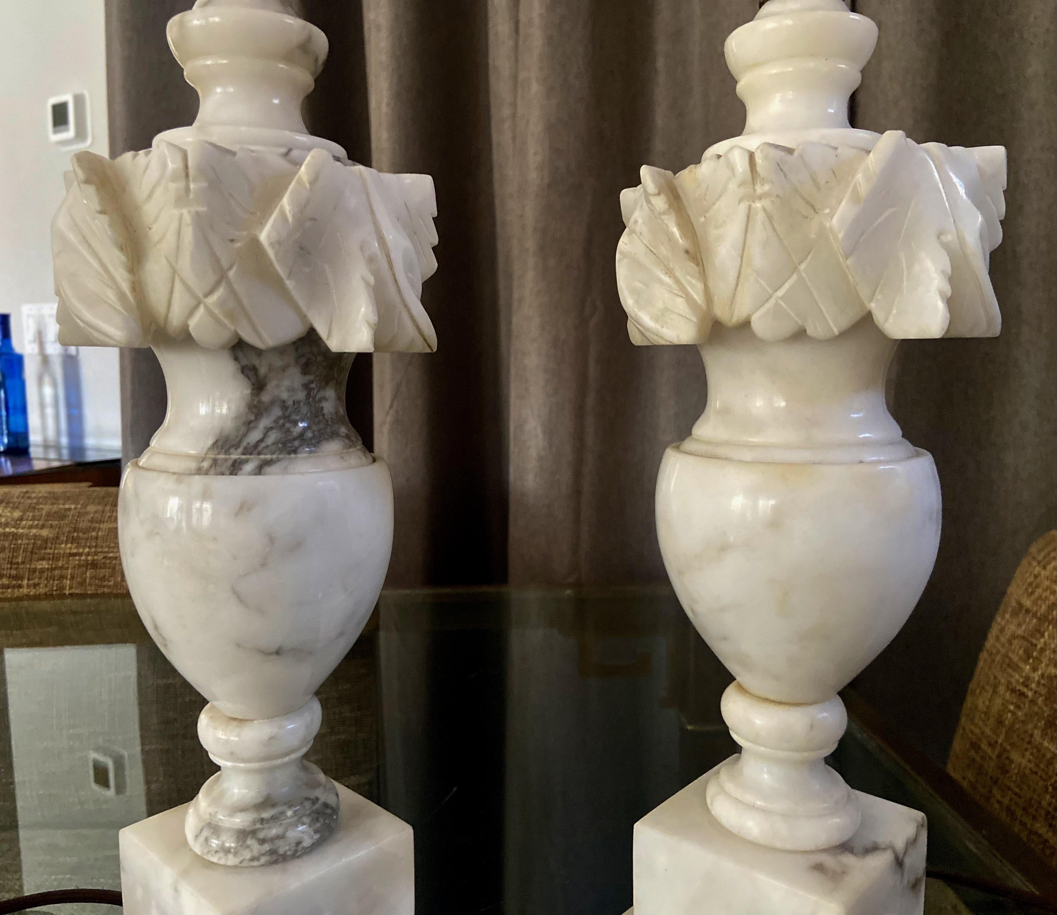 Pair Italian Neoclassic Urn Alabaster Table Lamps 4