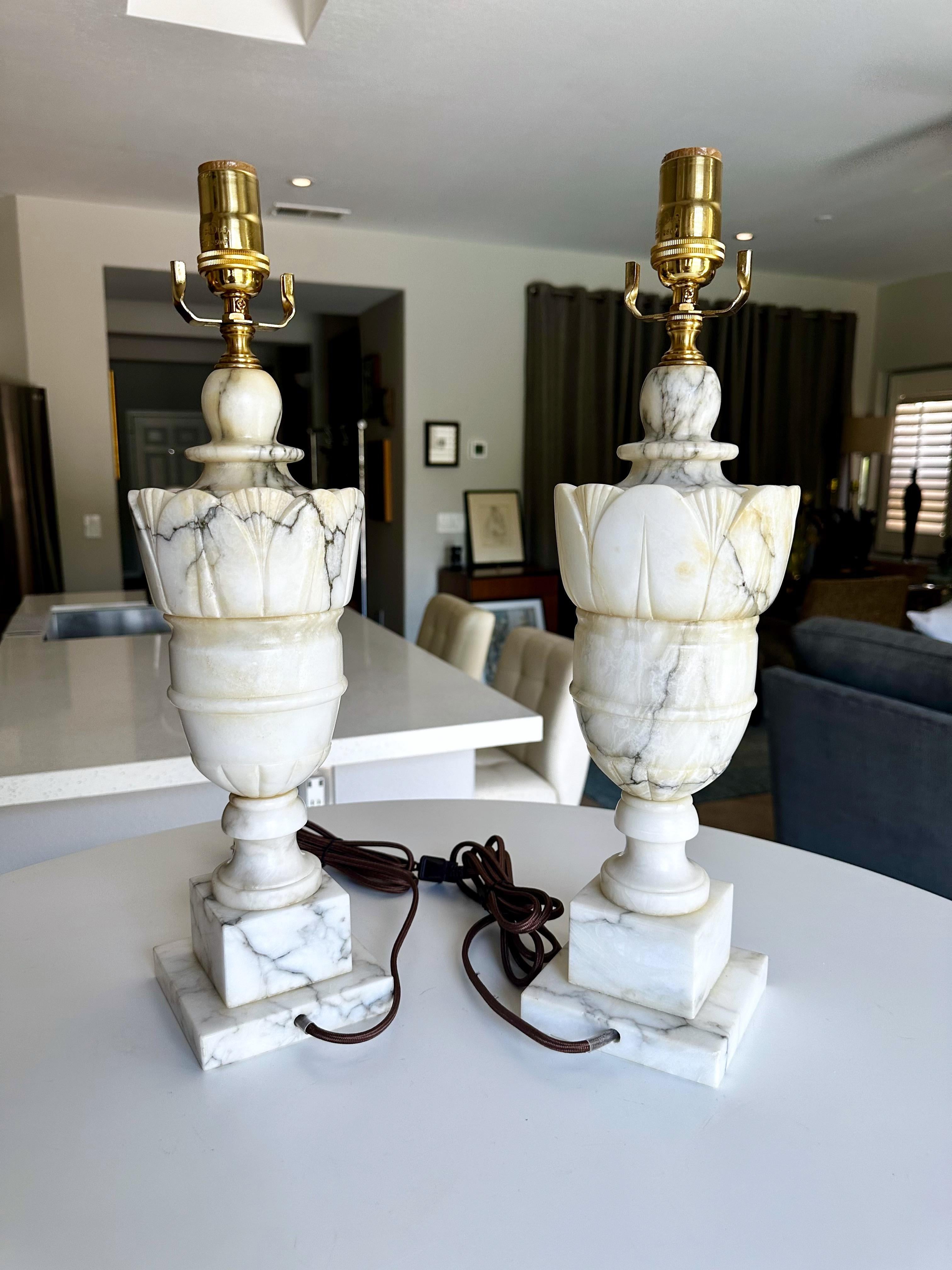 Pair Italian Neoclassic Urn Alabaster Table Lamps 4