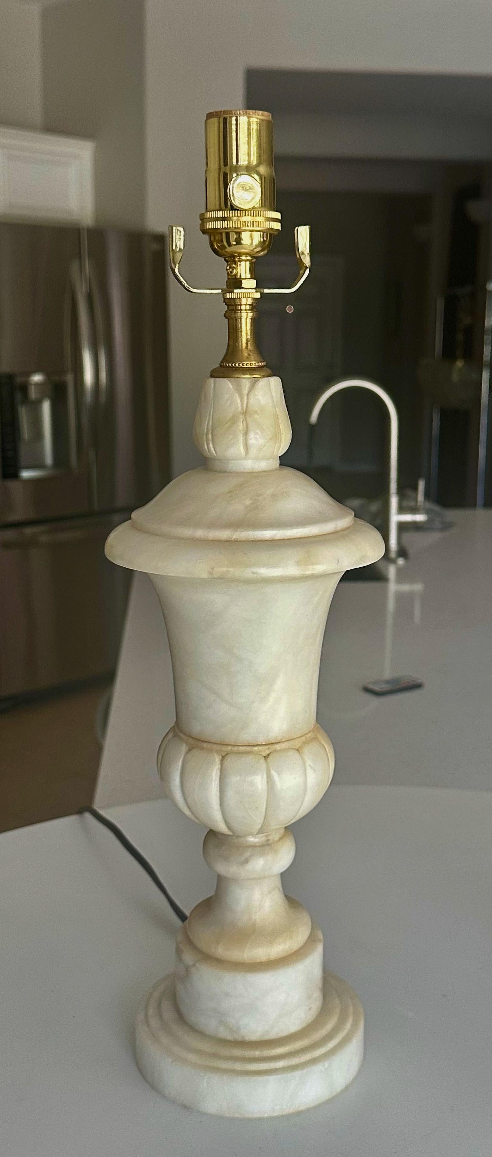 Pair Italian Neoclassic Urn Alabaster Table Lamps 4