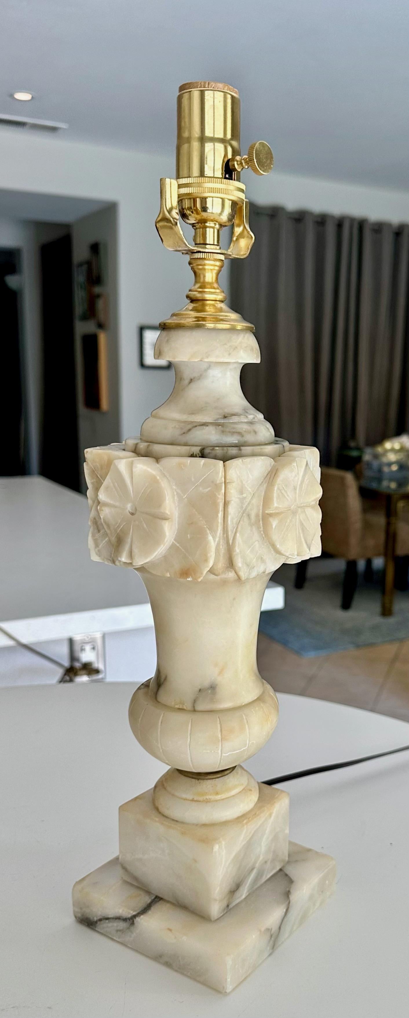 Pair Italian Neoclassic Urn Alabaster Table Lamps 4