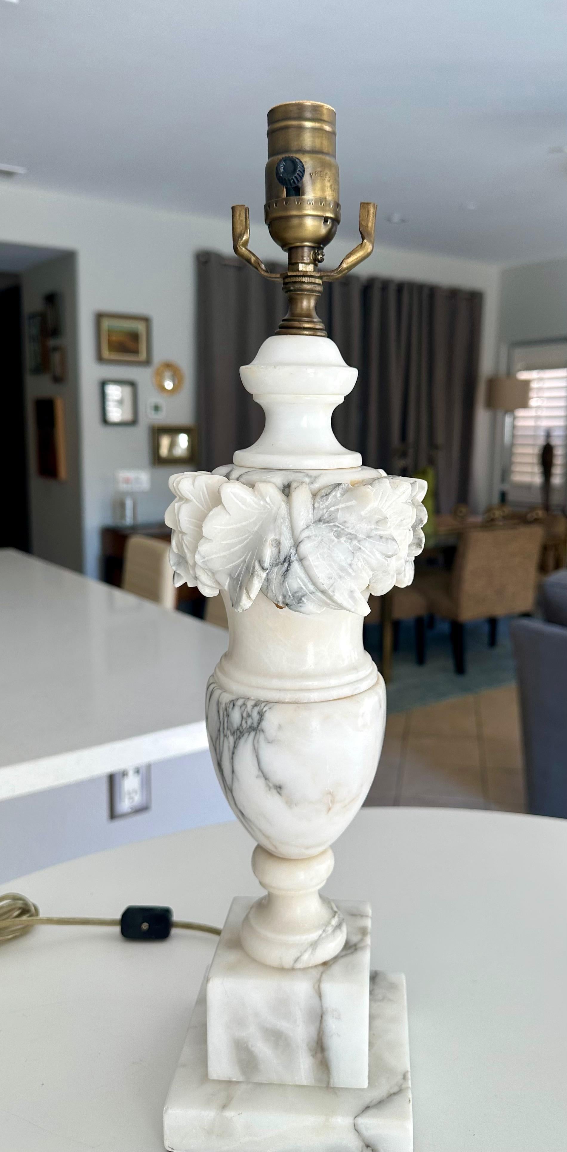 Pair Italian Neoclassic Urn Alabaster Table Lamps For Sale 4