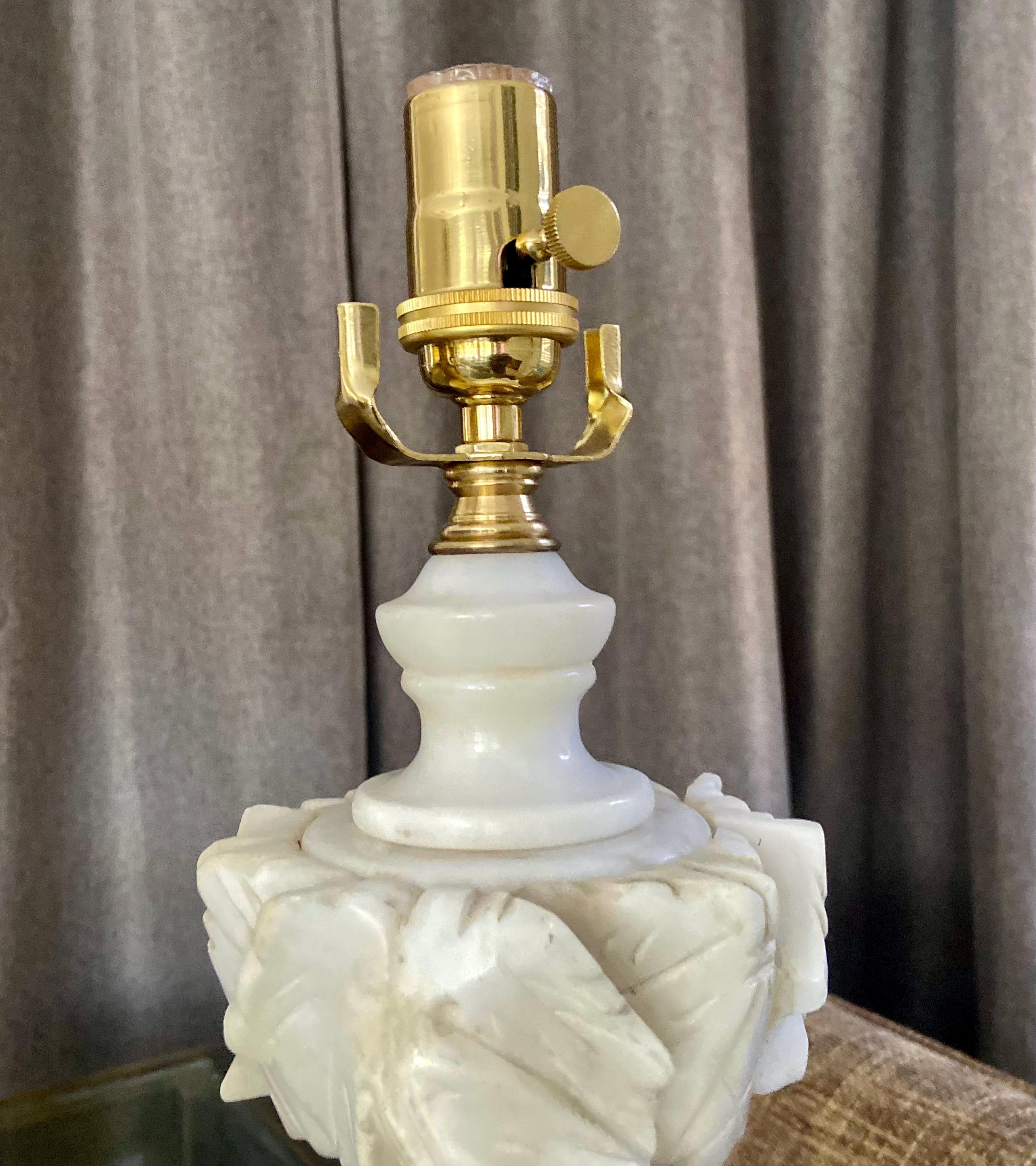 Pair Italian Neoclassic Urn Alabaster Table Lamps 5