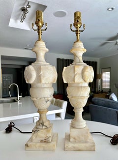 Pair Italian Neoclassic Urn Alabaster Table Lamps