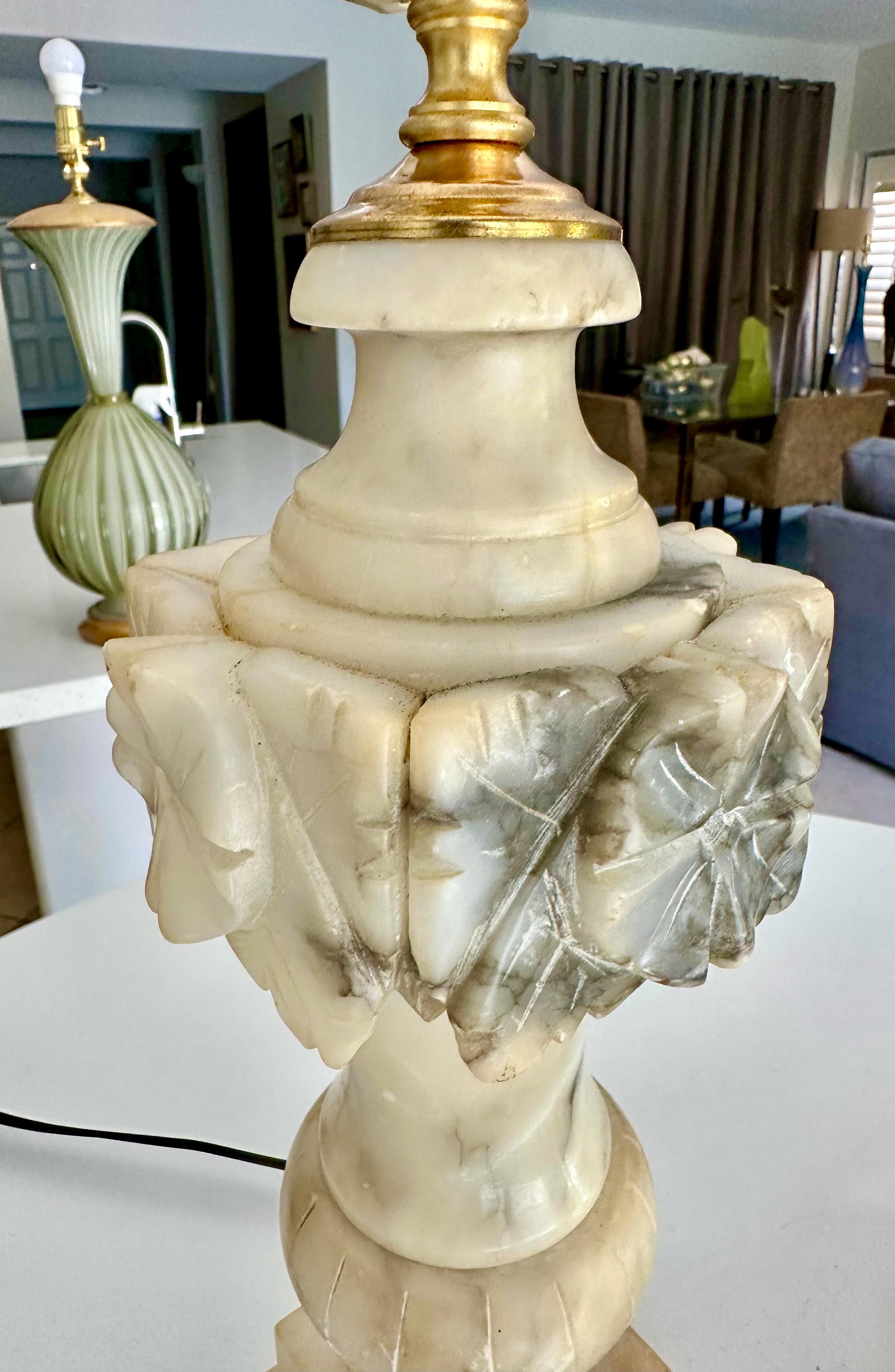 Pair Italian Neoclassic Urn Alabaster Table Lamps 5