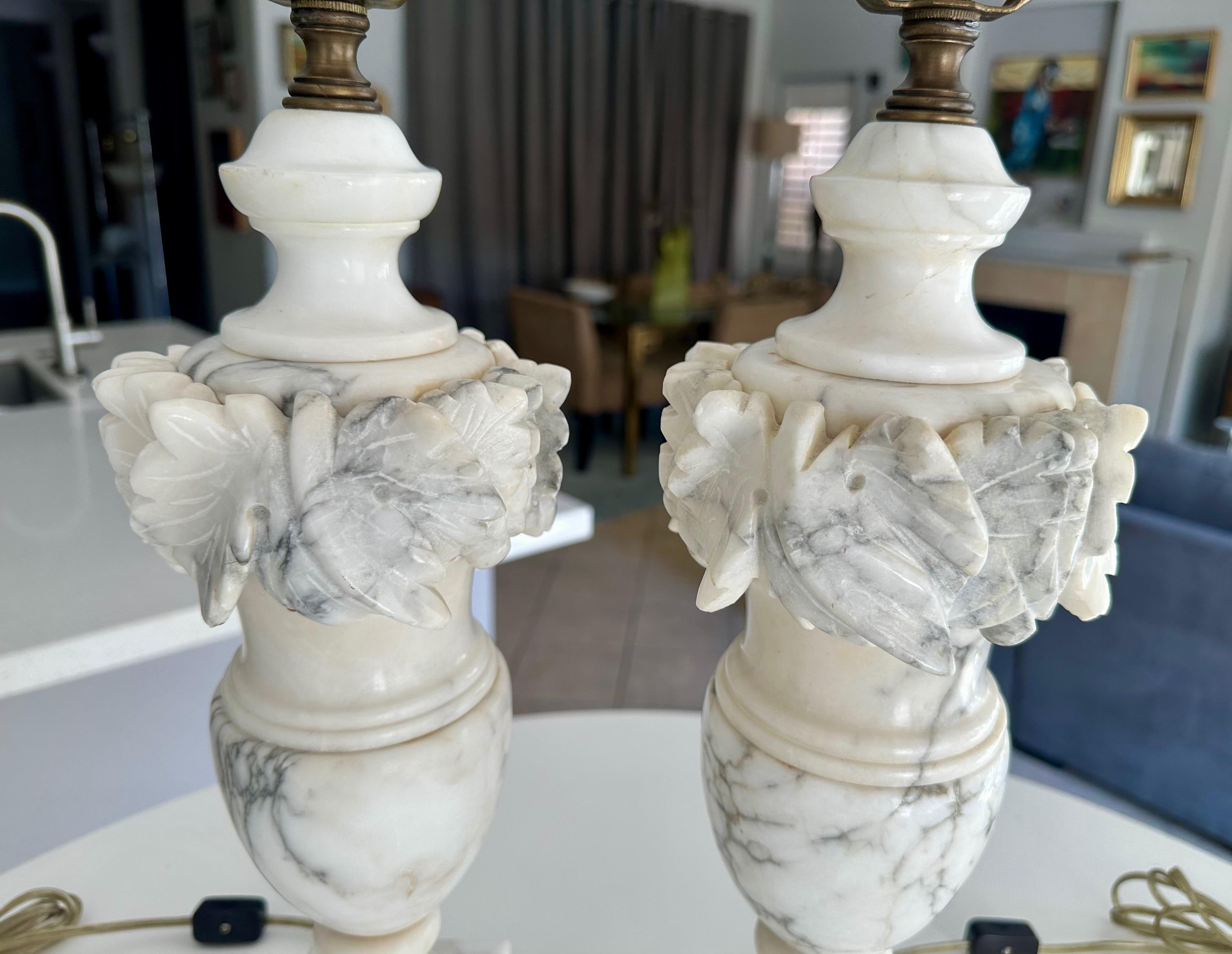 Pair Italian Neoclassic Urn Alabaster Table Lamps For Sale 5