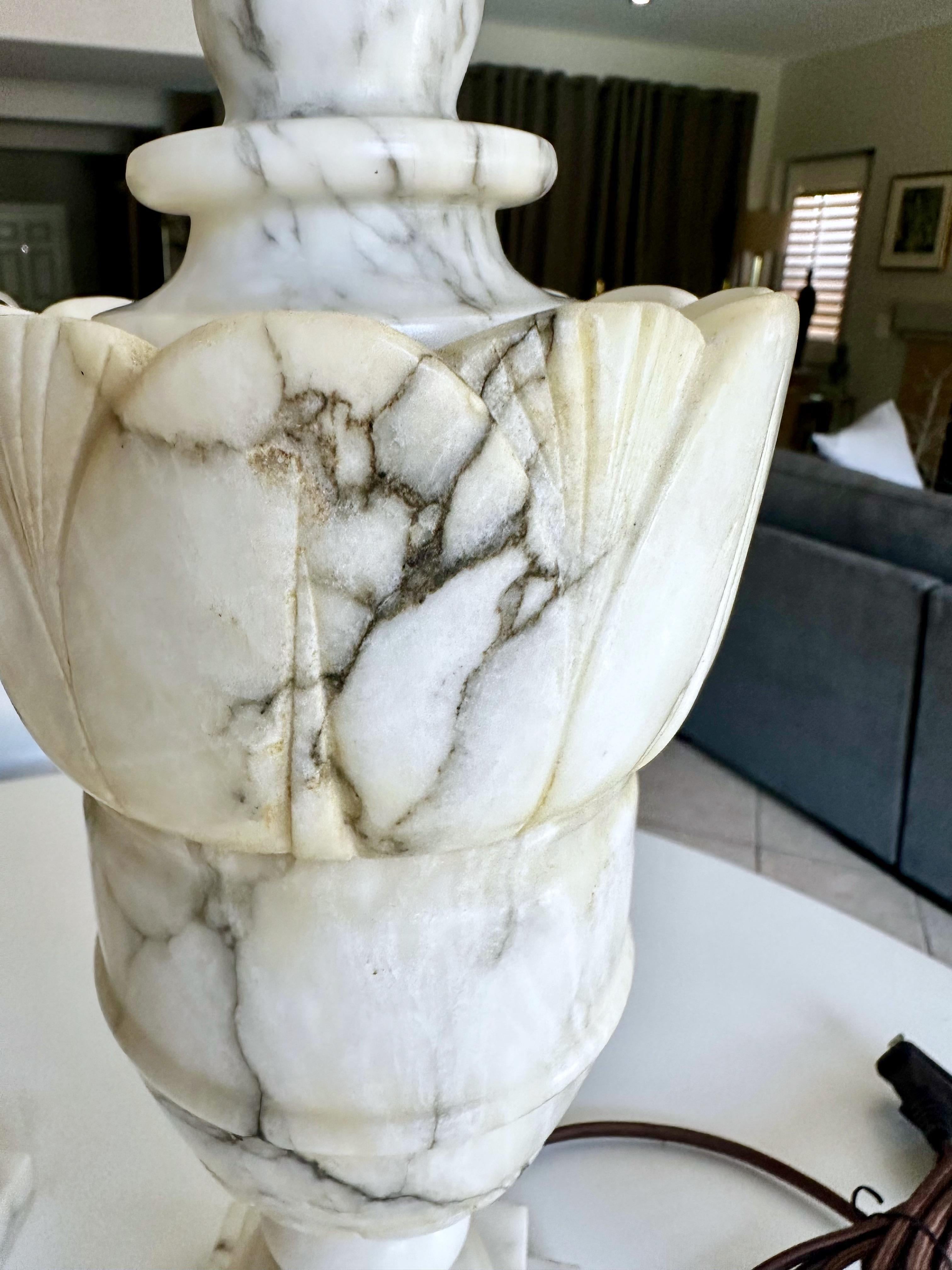 Pair Italian Neoclassic Urn Alabaster Table Lamps 6