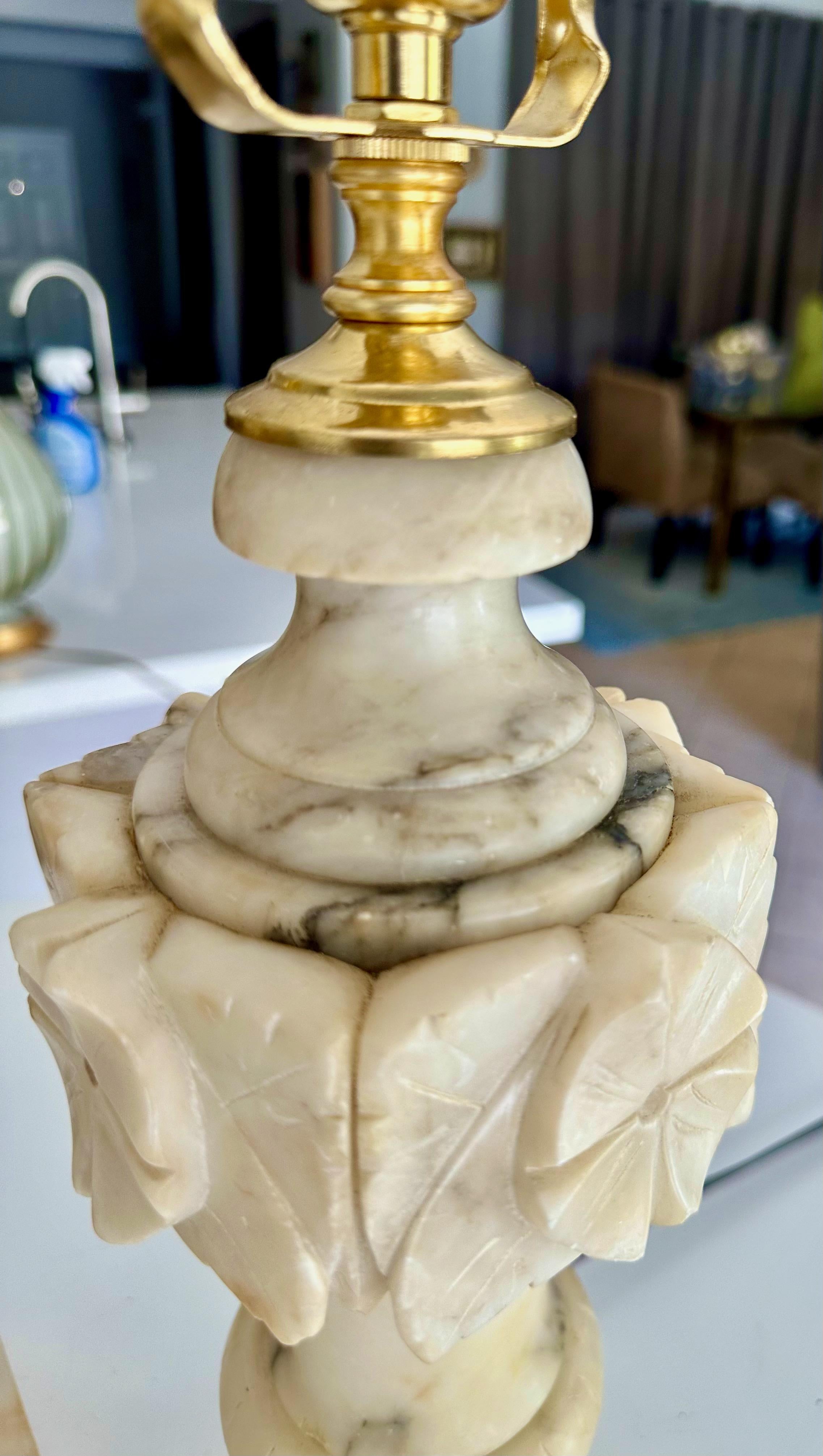 Pair Italian Neoclassic Urn Alabaster Table Lamps 6