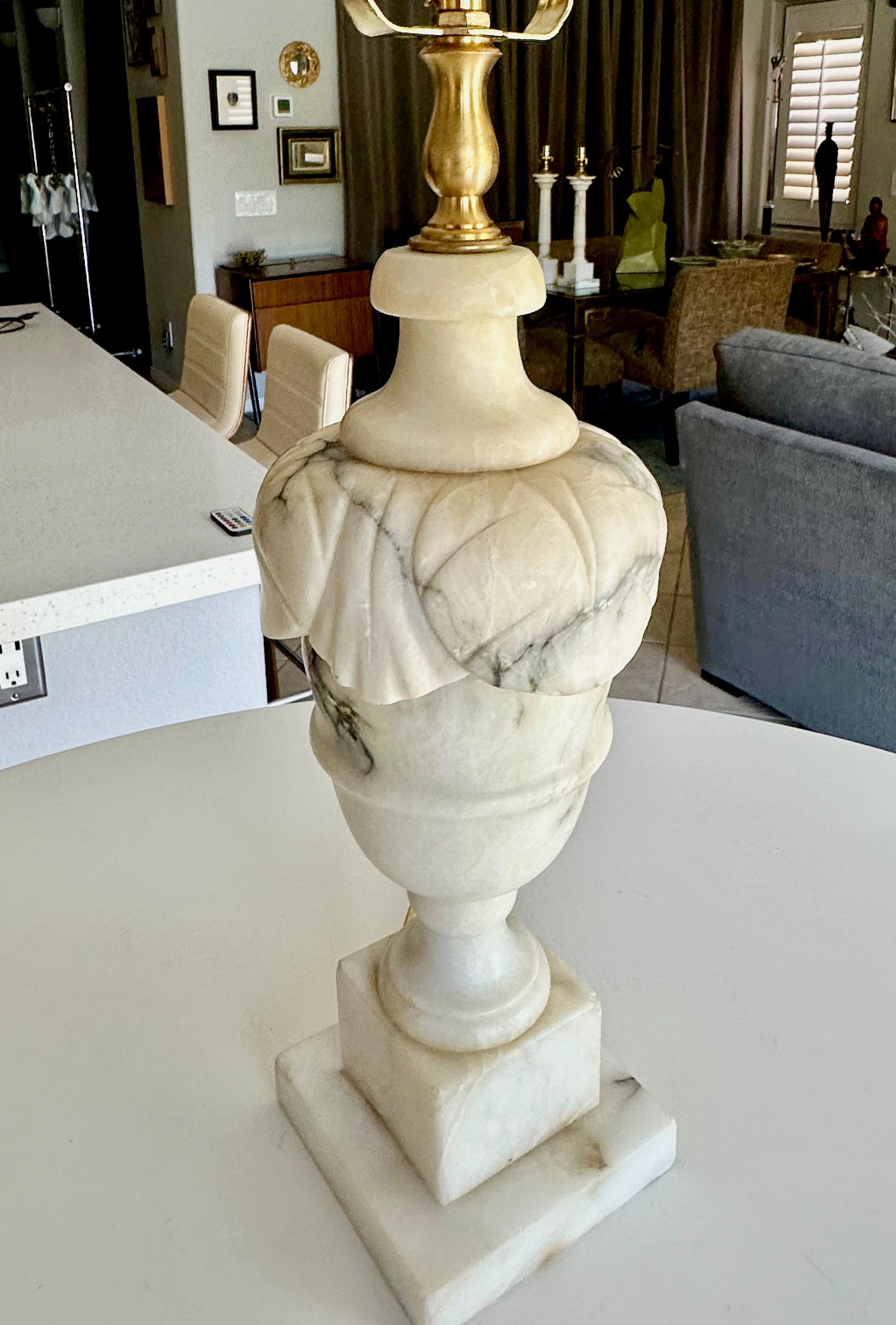Pair Italian Neoclassic Urn Alabaster Table Lamps For Sale 6