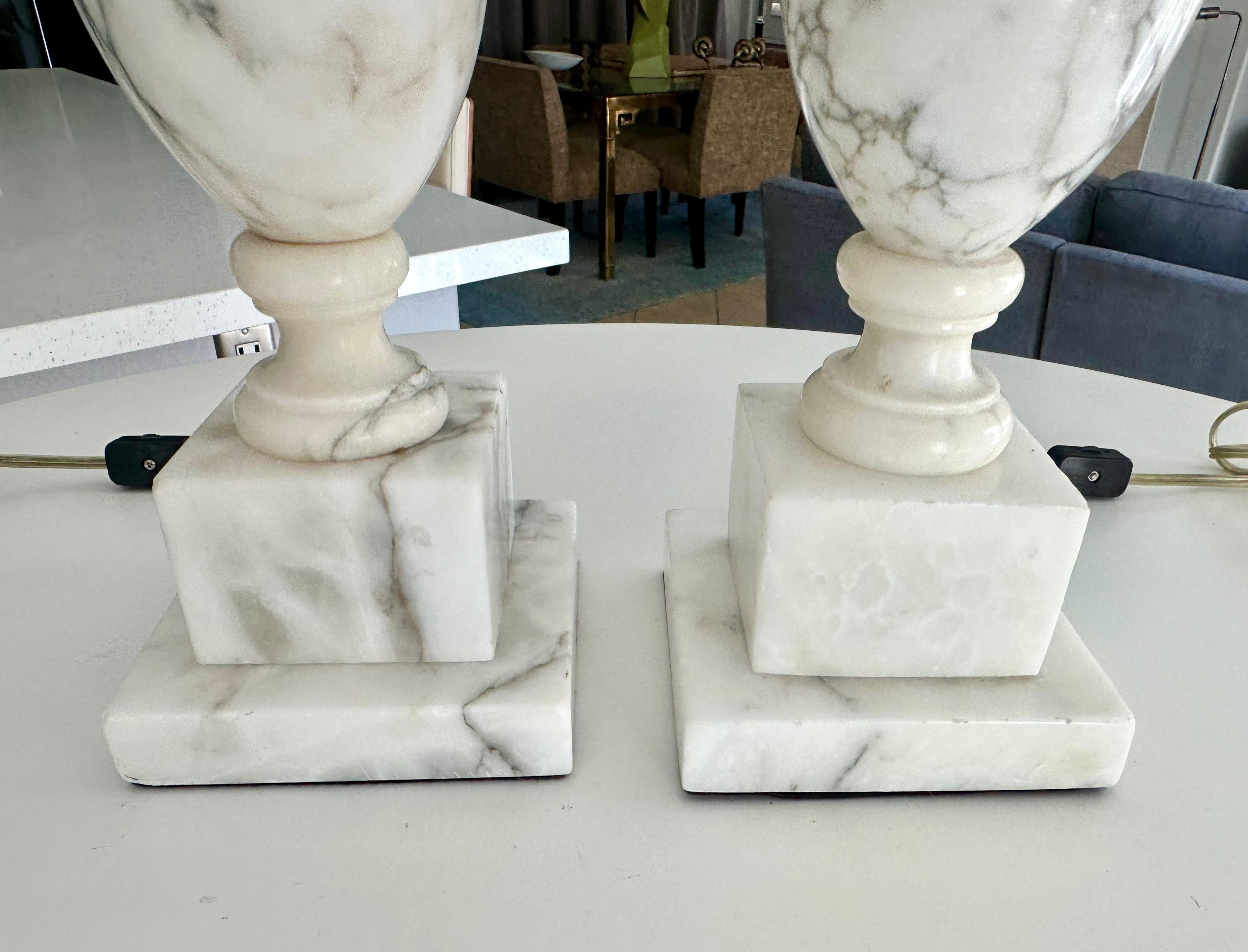 Pair Italian Neoclassic Urn Alabaster Table Lamps For Sale 6