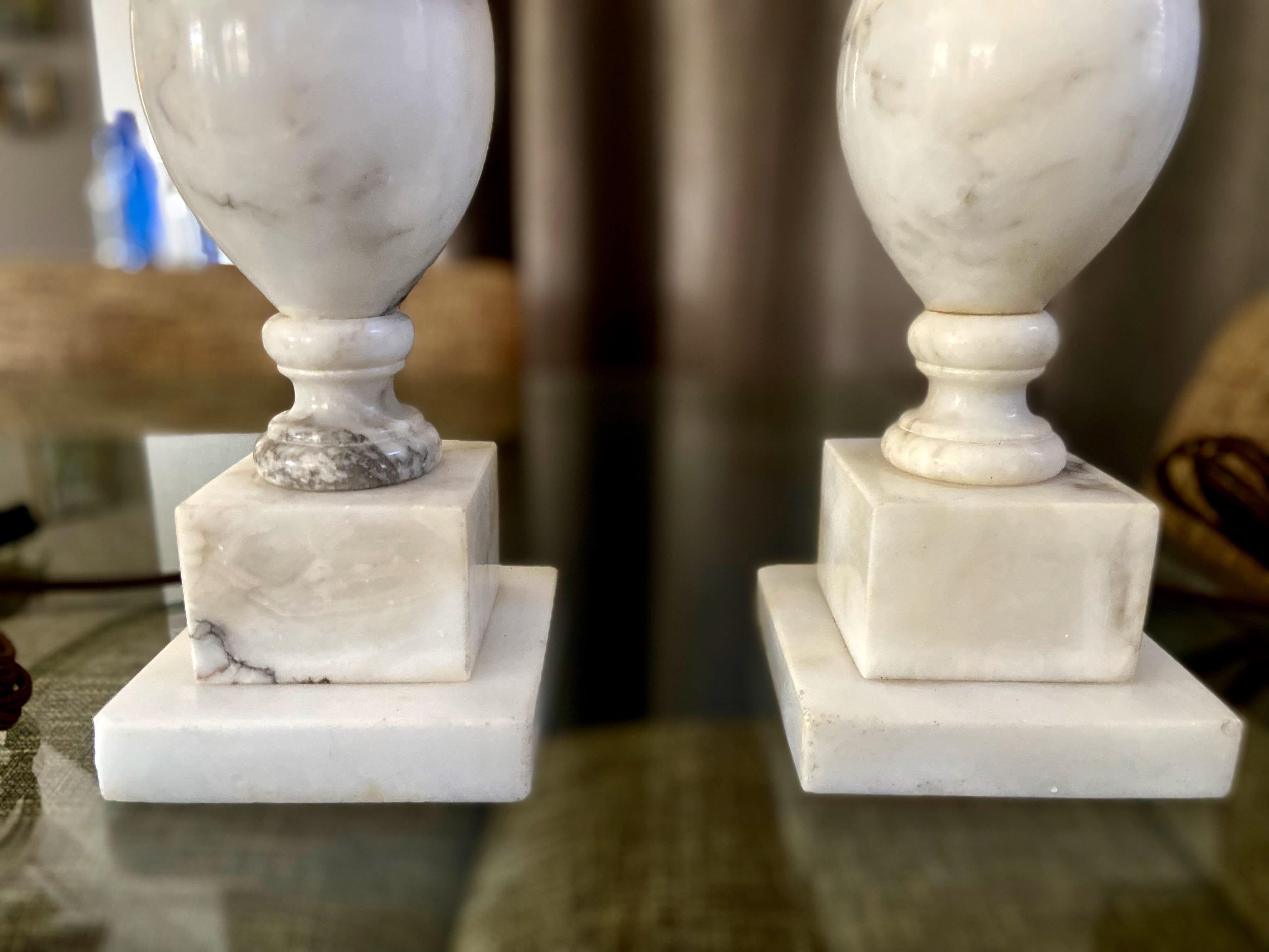Pair Italian Neoclassic Urn Alabaster Table Lamps 7