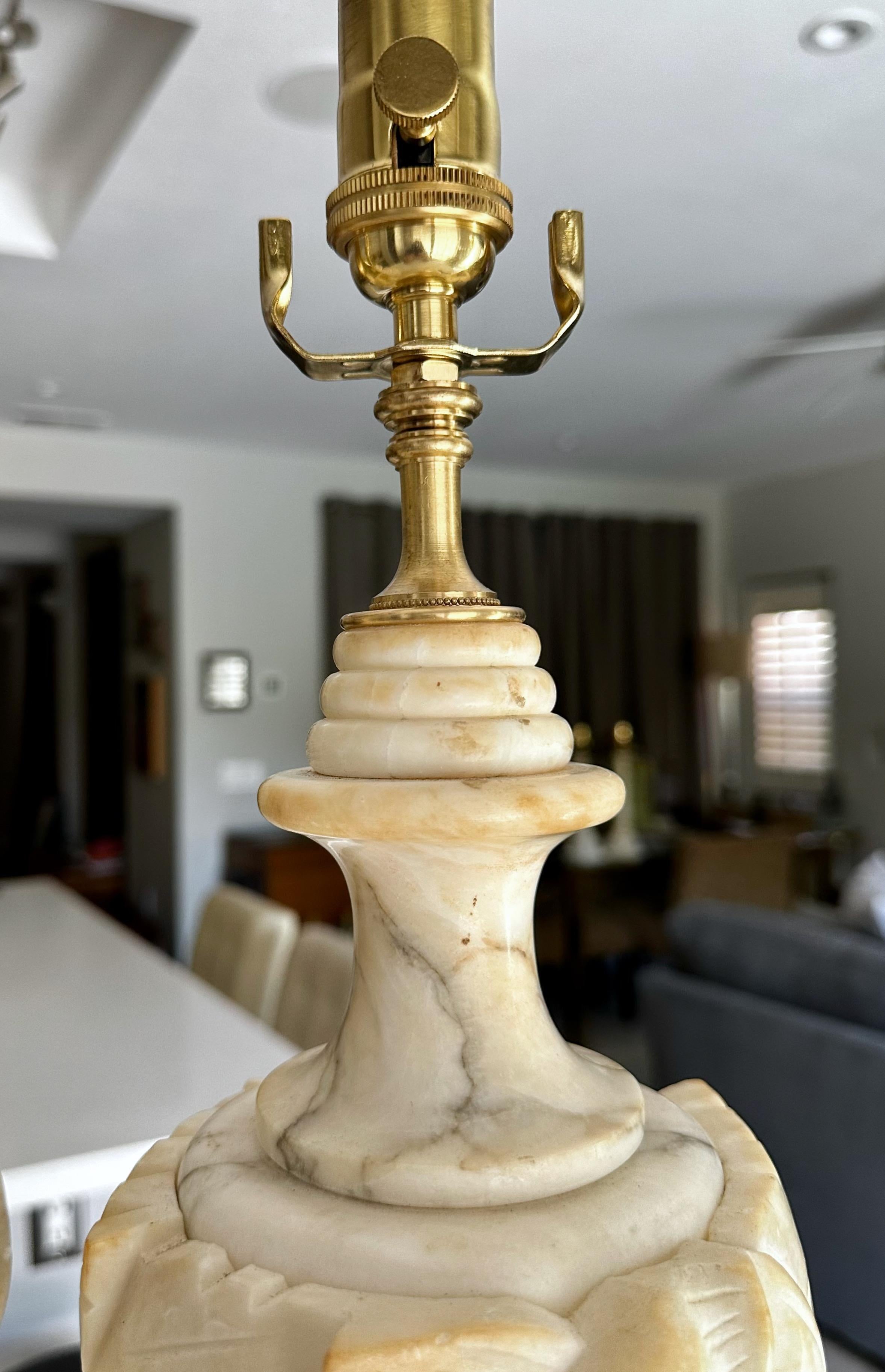 Pair Italian Neoclassic Urn Alabaster Table Lamps For Sale 2