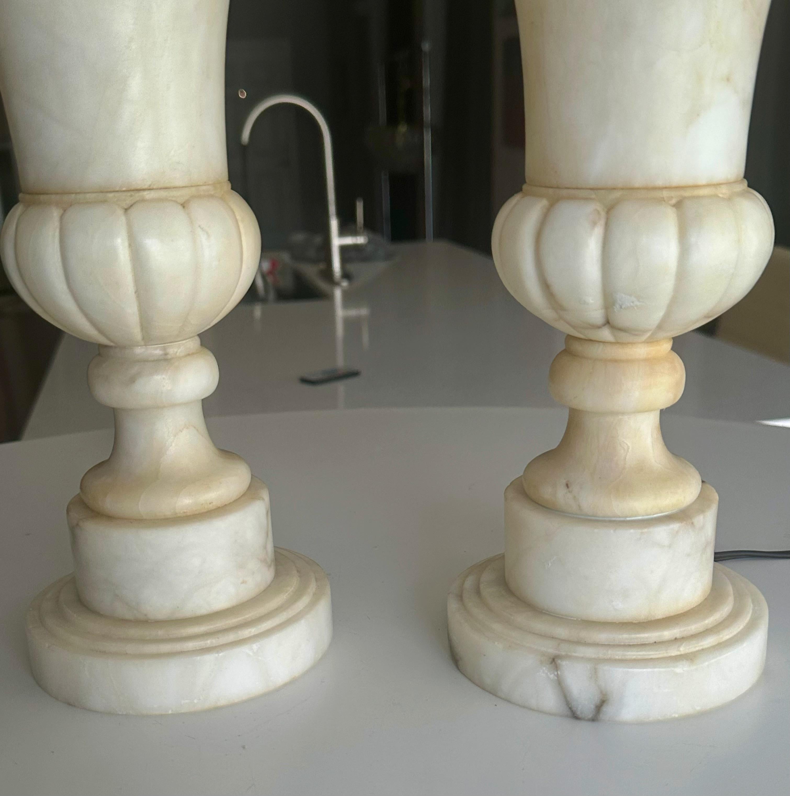 Pair Italian Neoclassic Urn Alabaster Table Lamps 7
