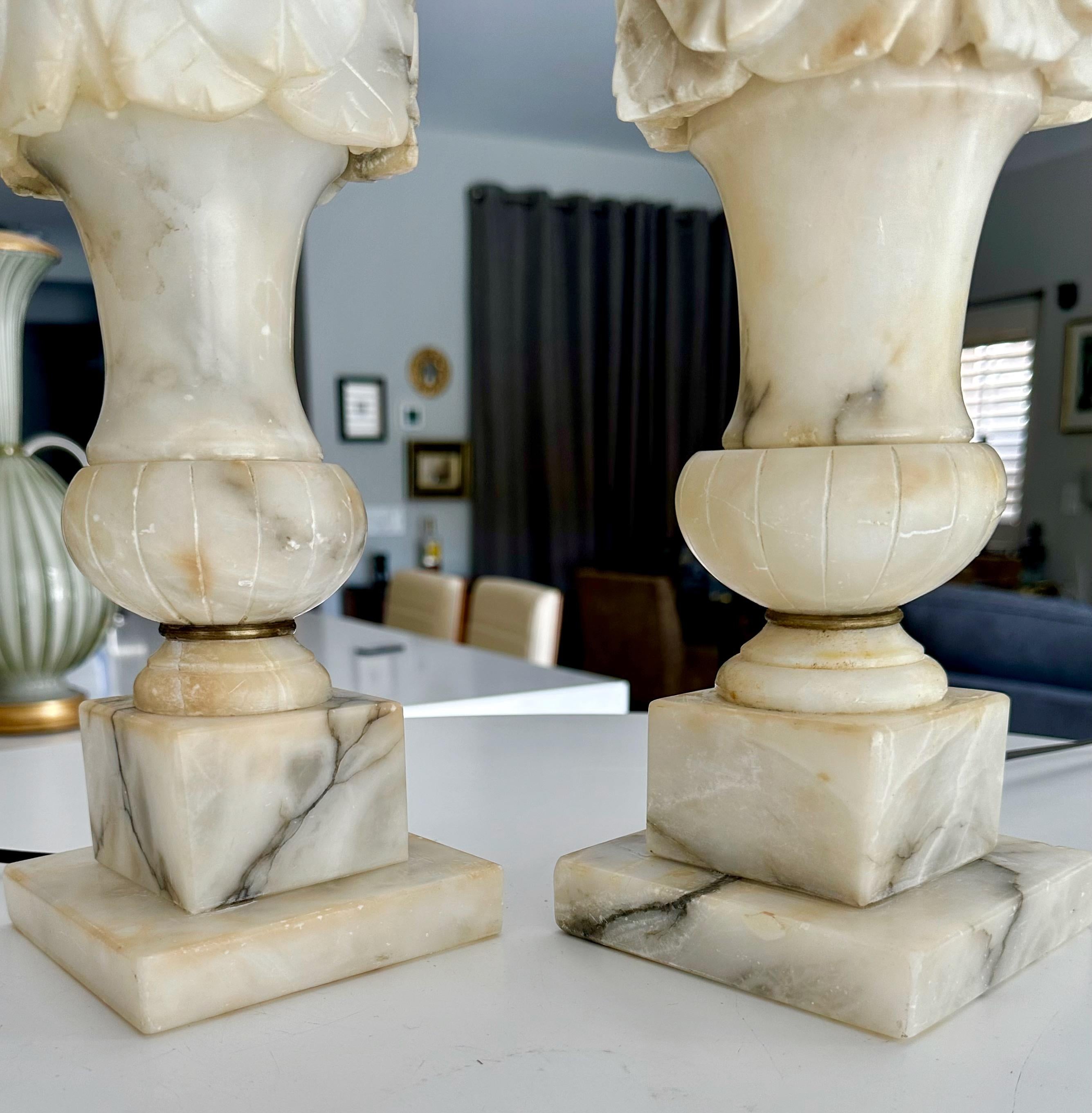Pair Italian Neoclassic Urn Alabaster Table Lamps 7