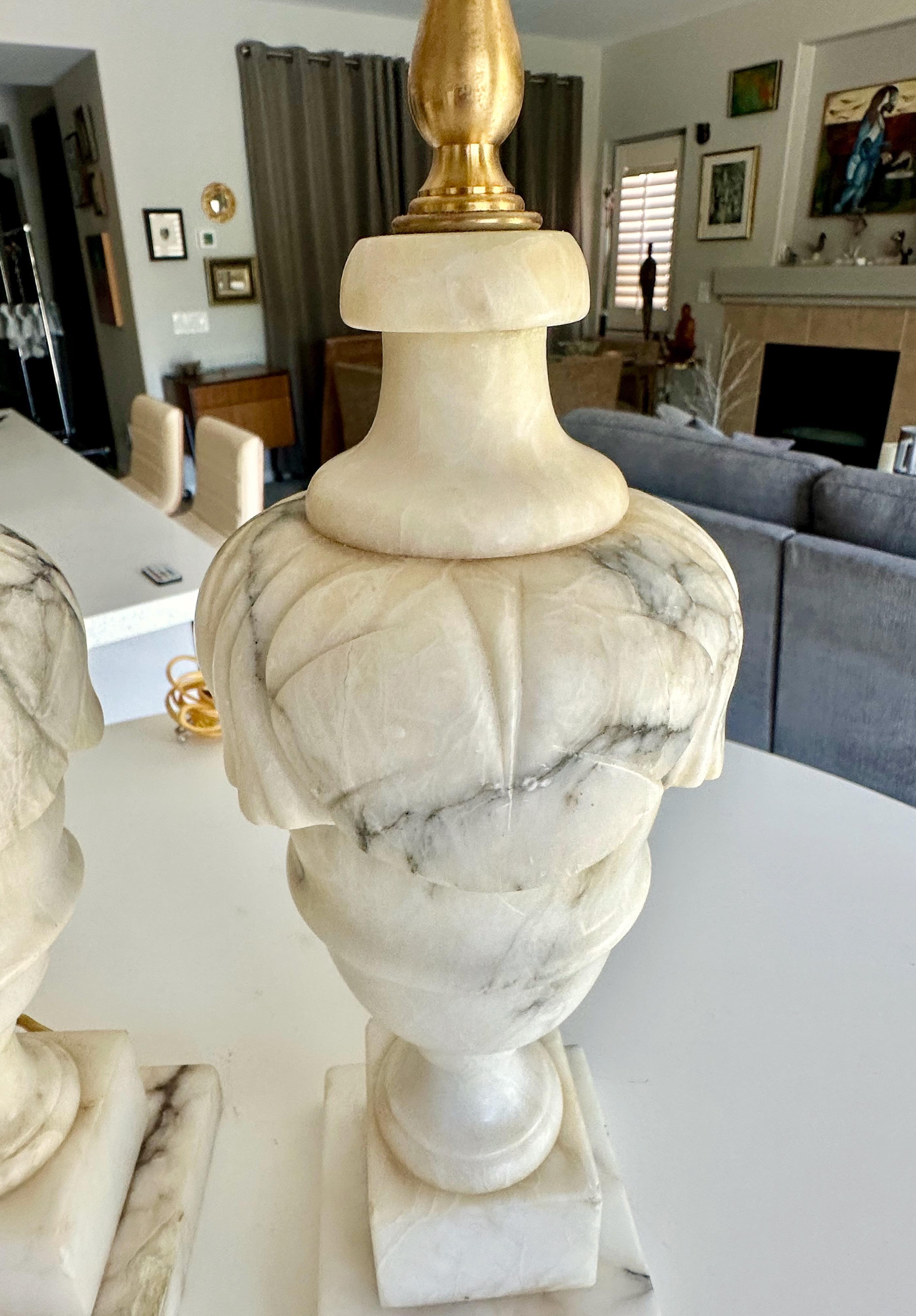 Pair Italian Neoclassic Urn Alabaster Table Lamps For Sale 7