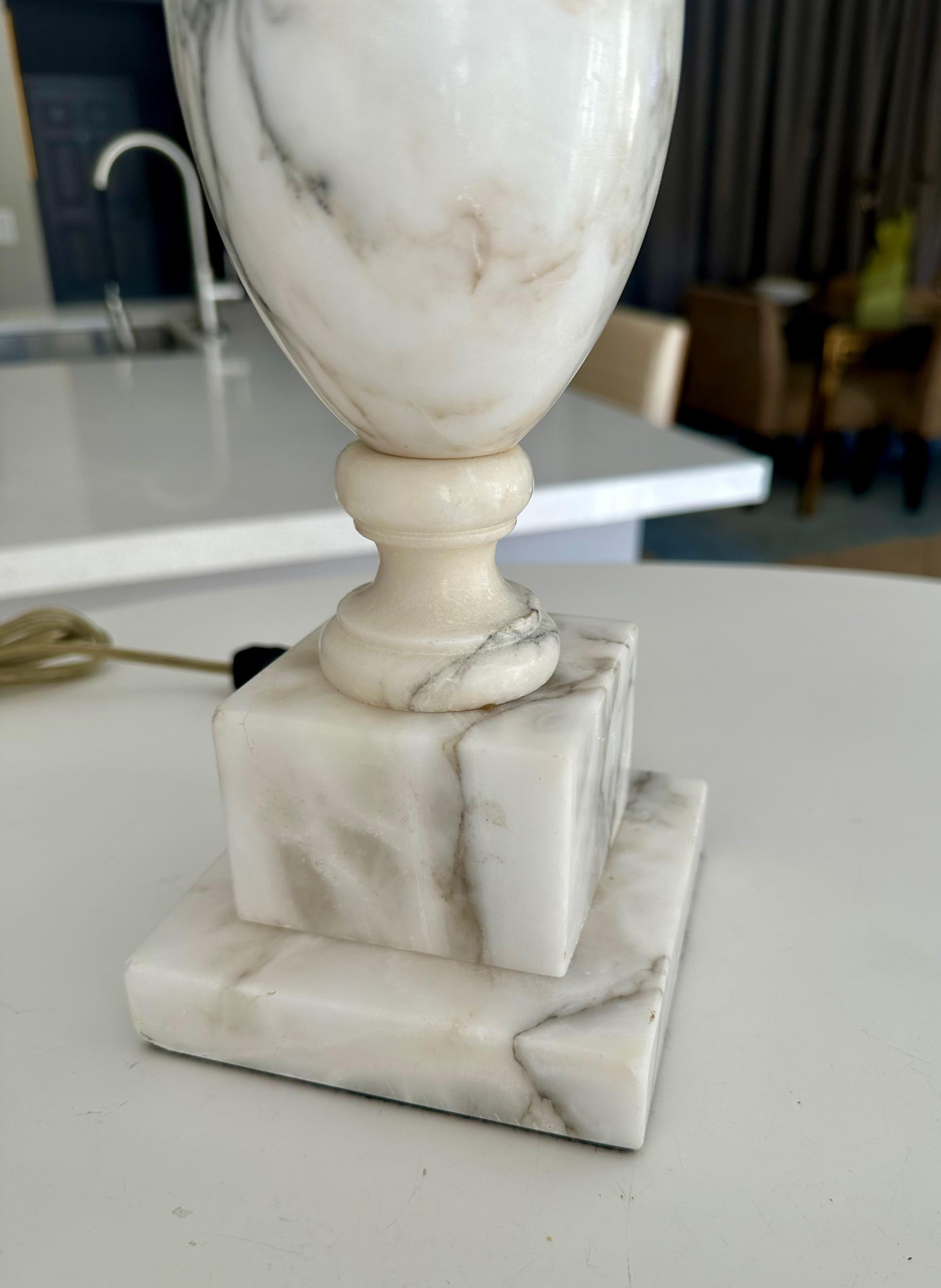 Pair Italian Neoclassic Urn Alabaster Table Lamps For Sale 7