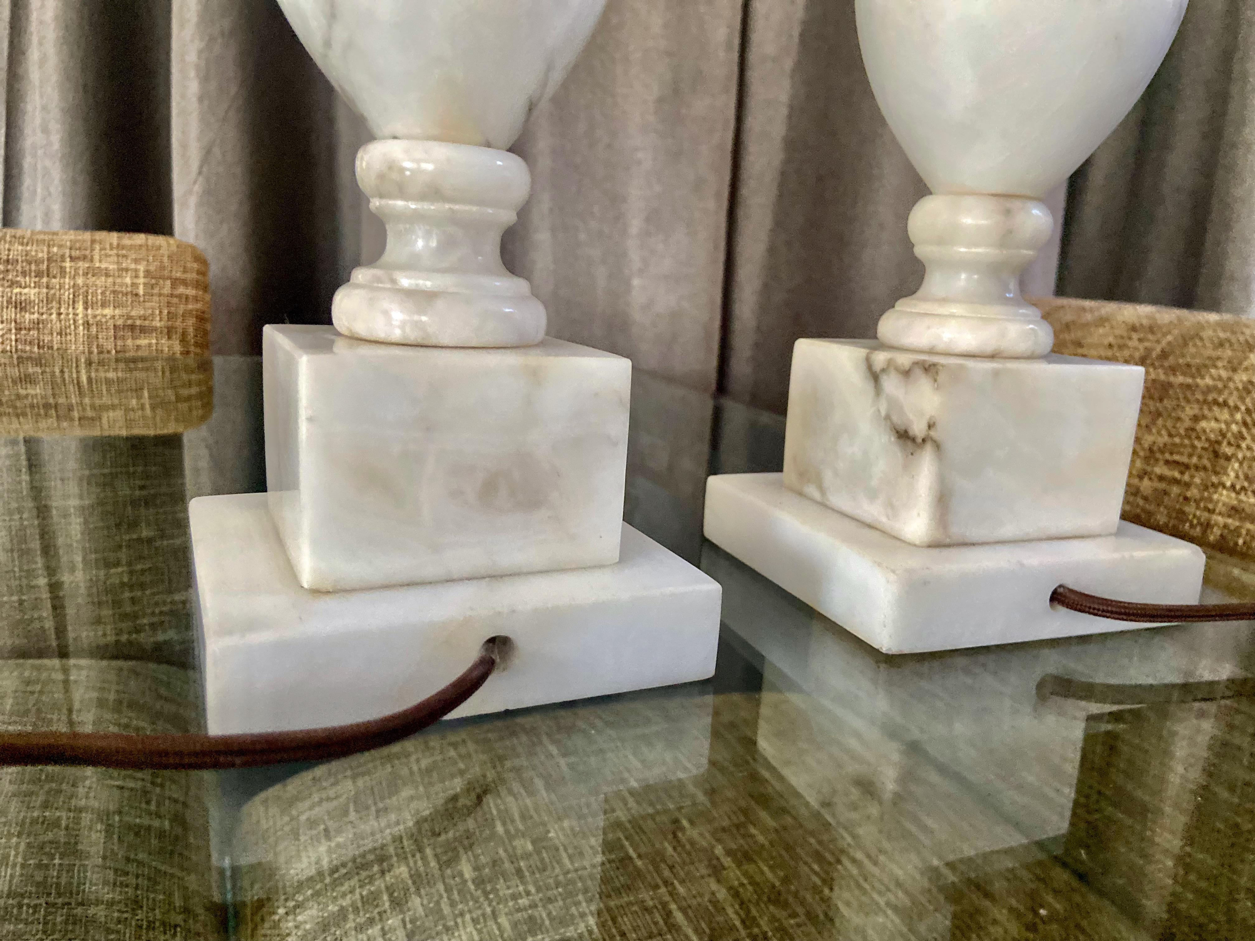 Pair Italian Neoclassic Urn Alabaster Table Lamps 8