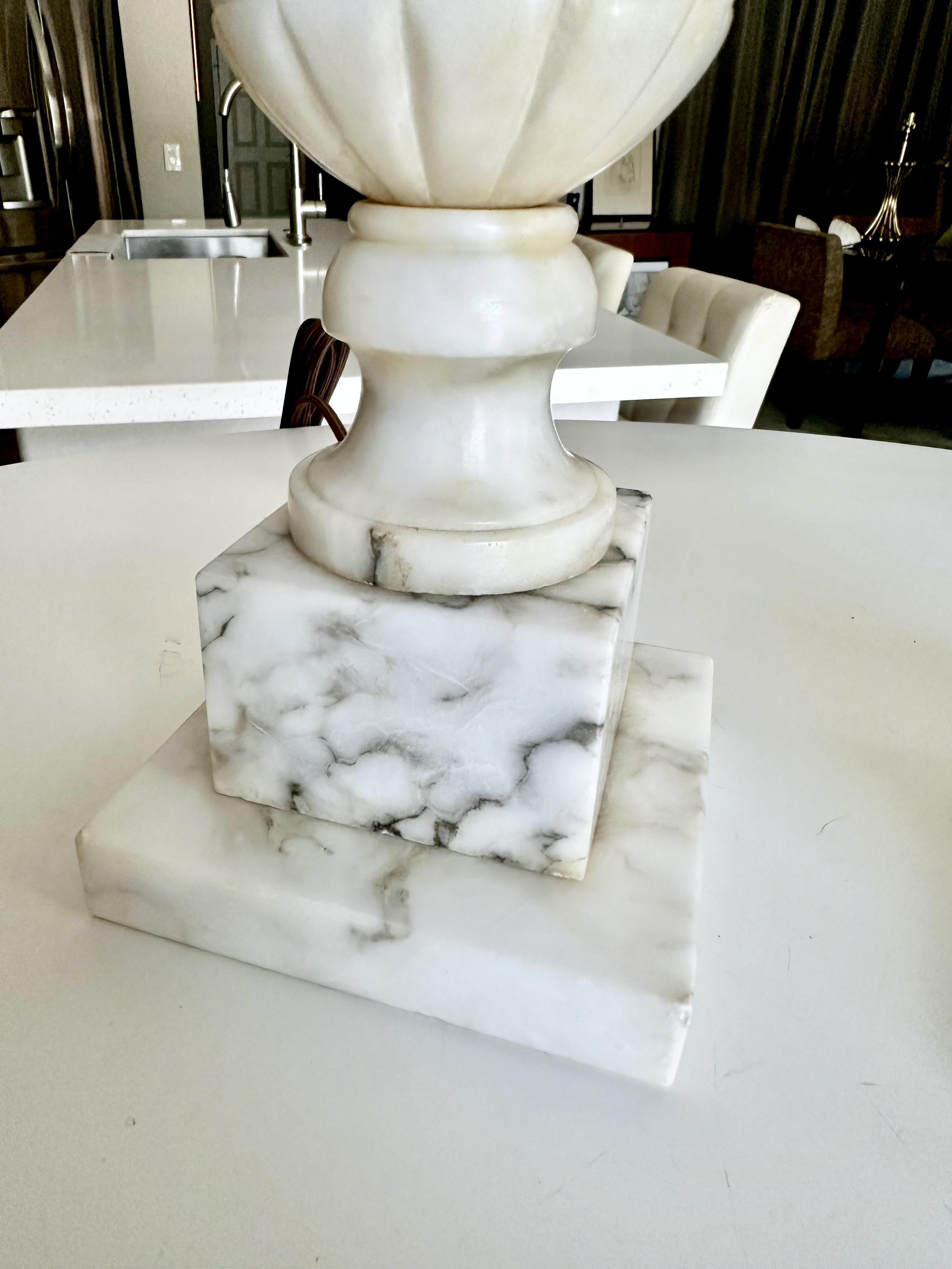 Pair Italian Neoclassic Urn Alabaster Table Lamps 8
