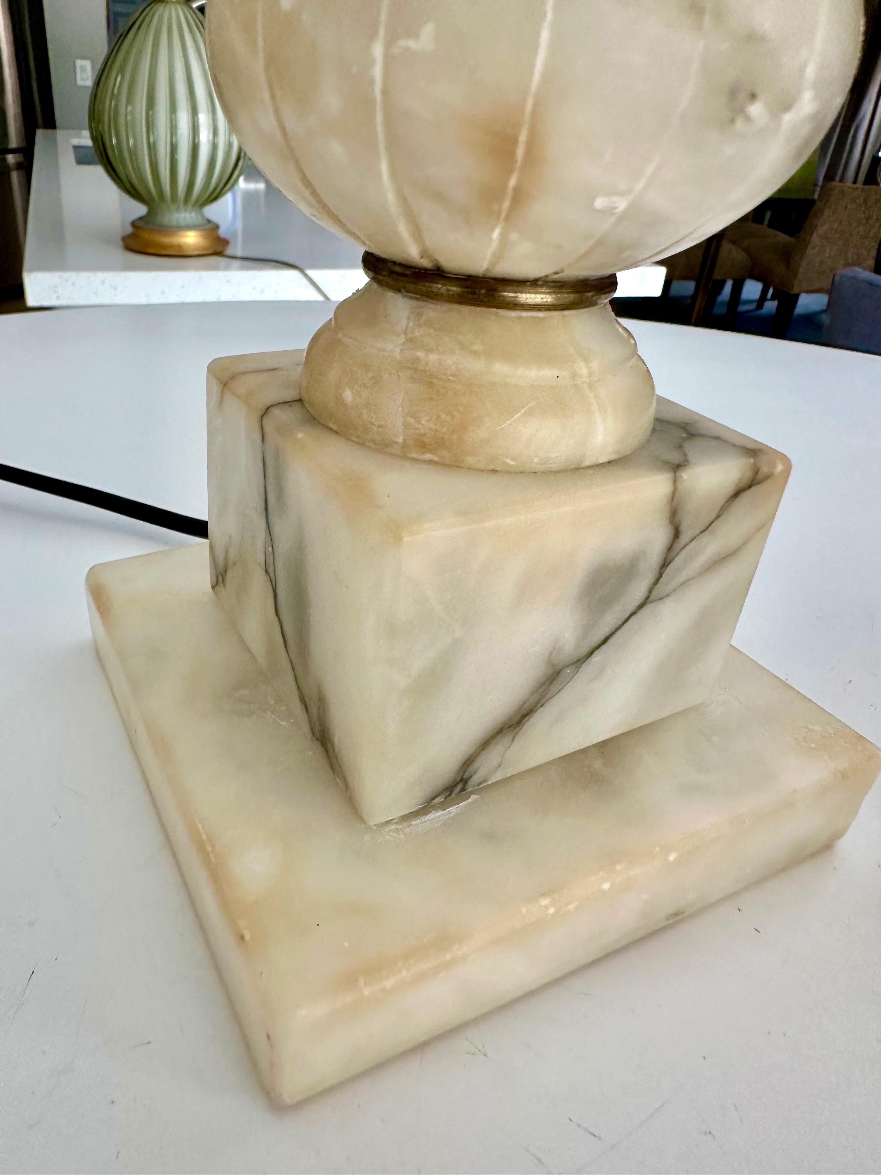 Pair Italian Neoclassic Urn Alabaster Table Lamps 8