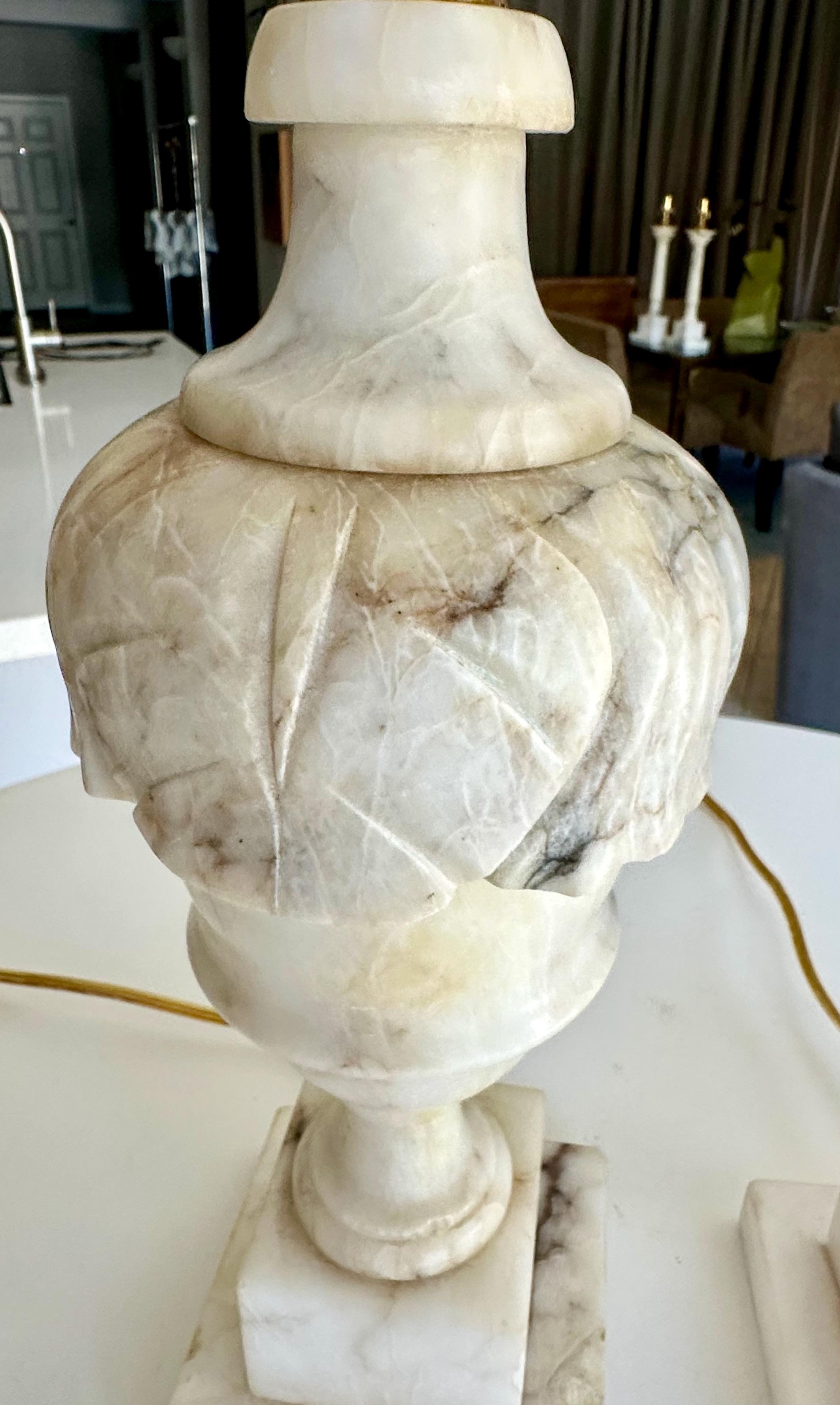 Pair Italian Neoclassic Urn Alabaster Table Lamps For Sale 8