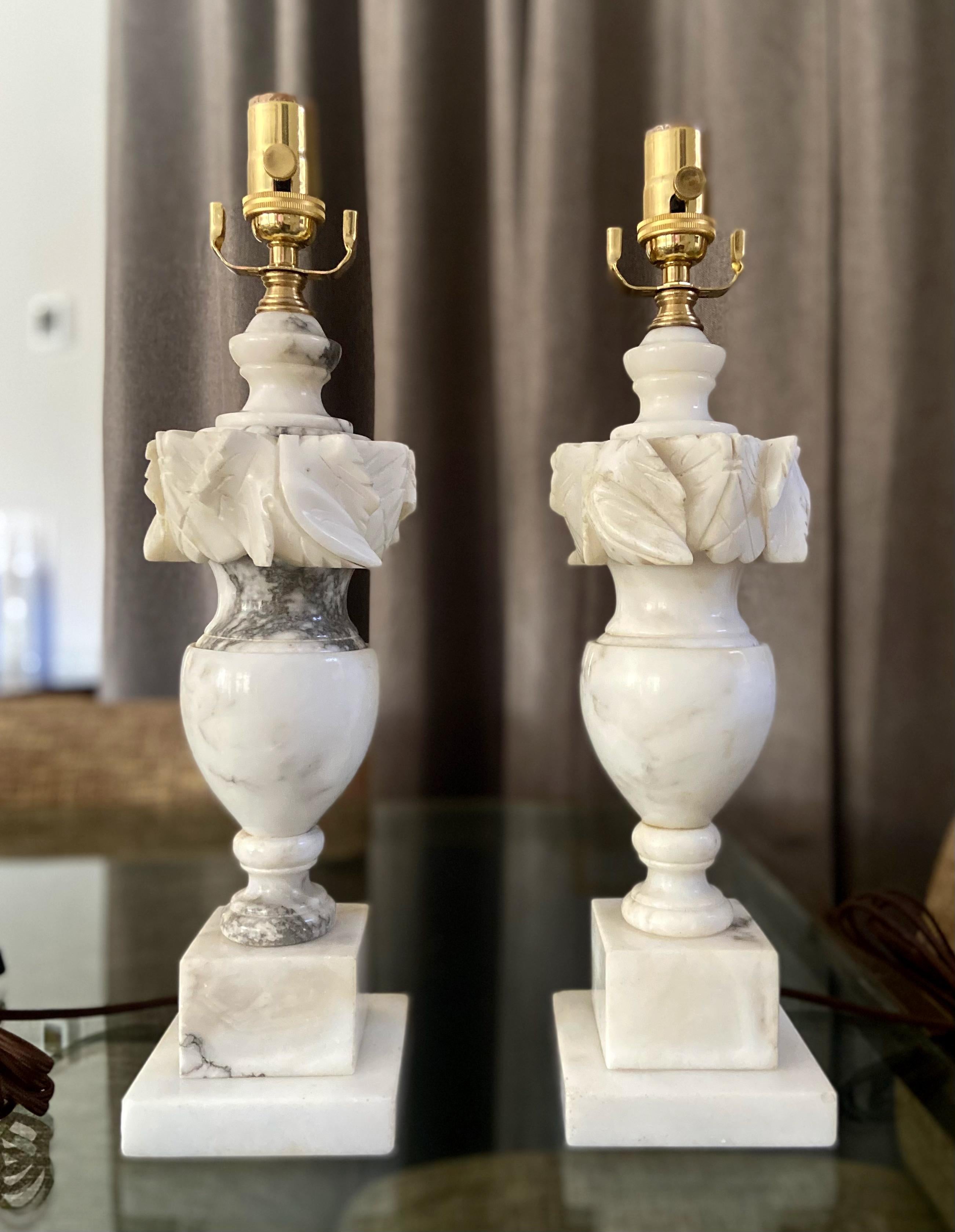 Pair Italian Neoclassic Urn Alabaster Table Lamps 9