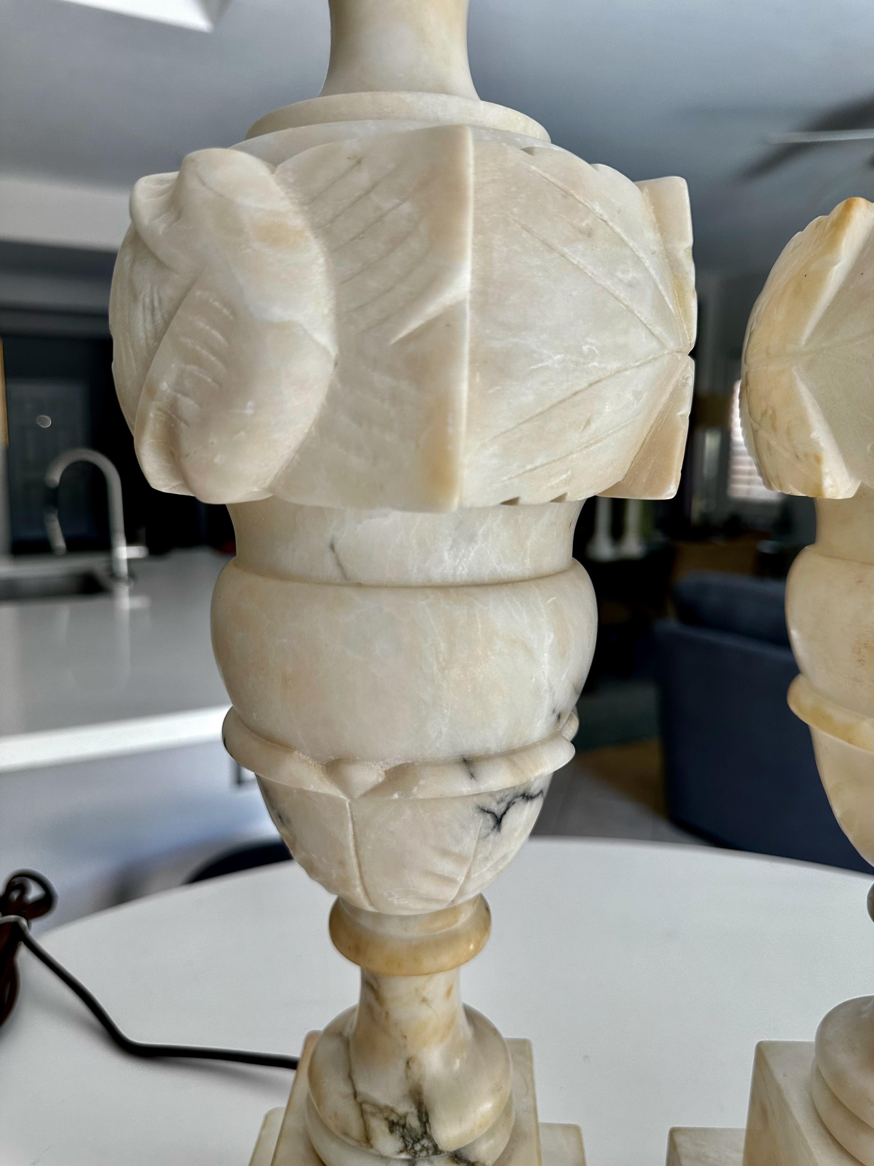 Pair Italian Neoclassic Urn Alabaster Table Lamps For Sale 4