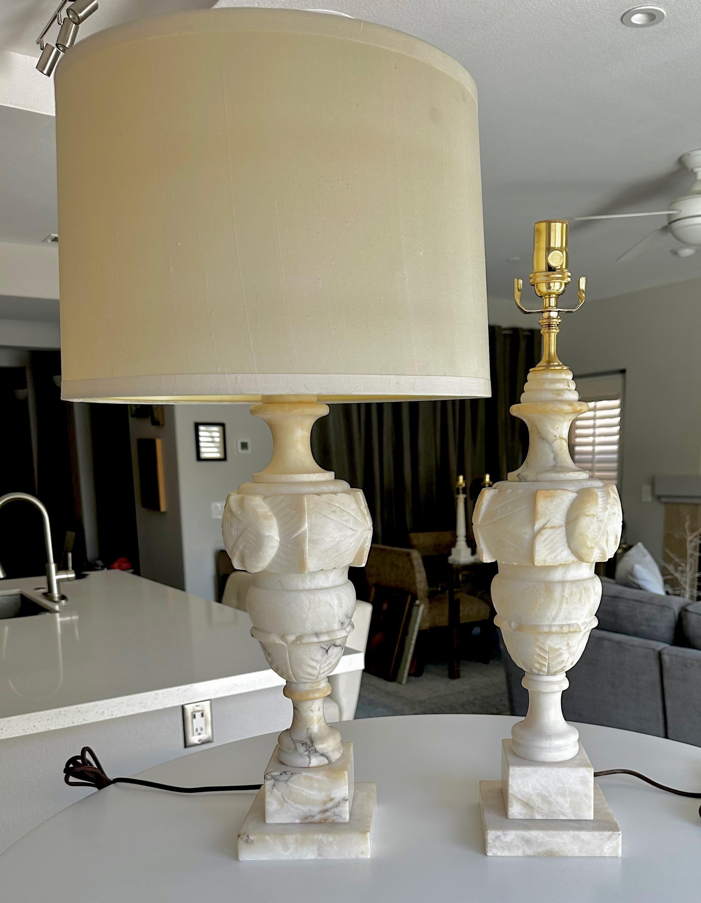 Pair Italian Neoclassic Urn Alabaster Table Lamps For Sale 9