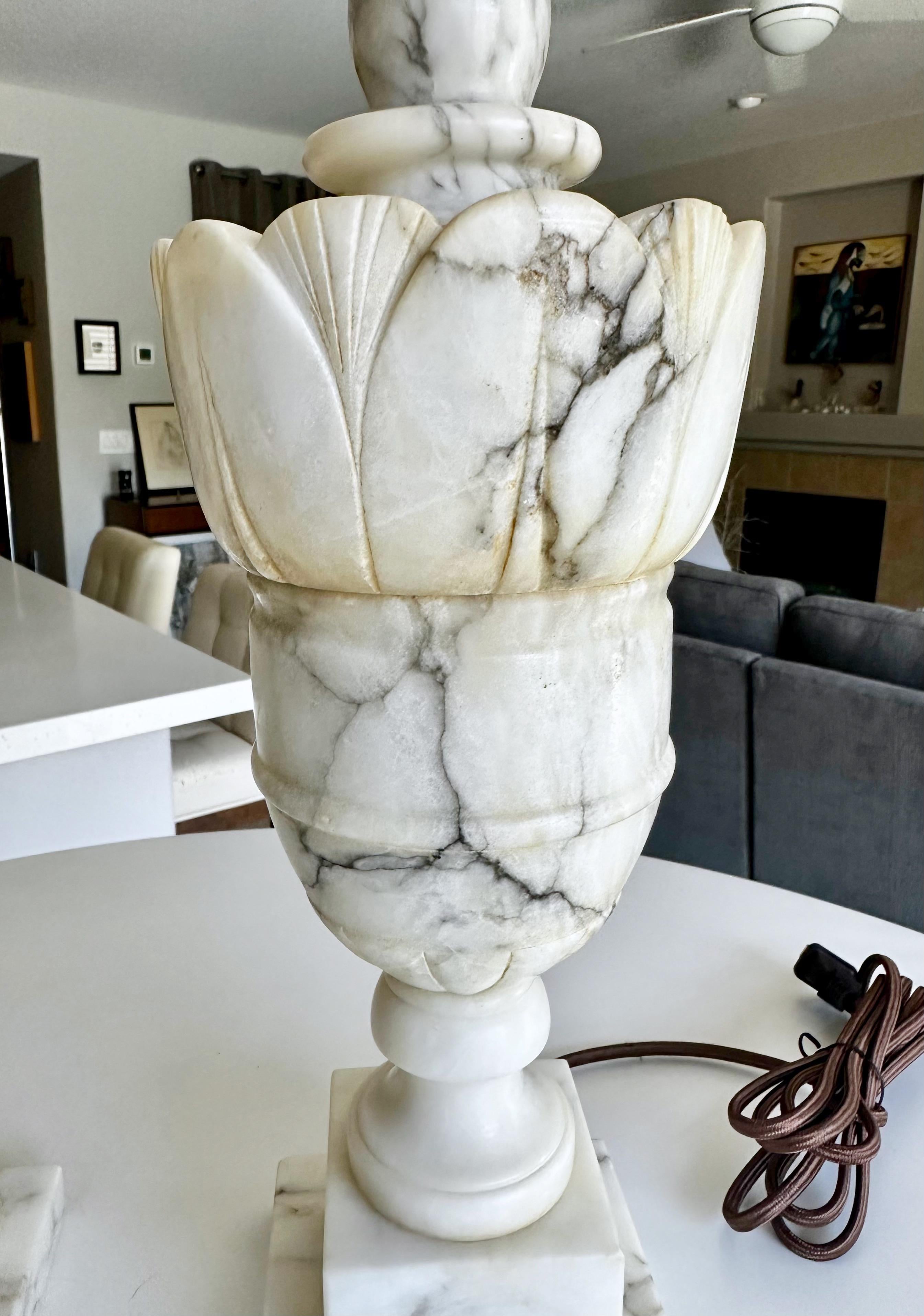 Pair Italian Neoclassic Urn Alabaster Table Lamps 9
