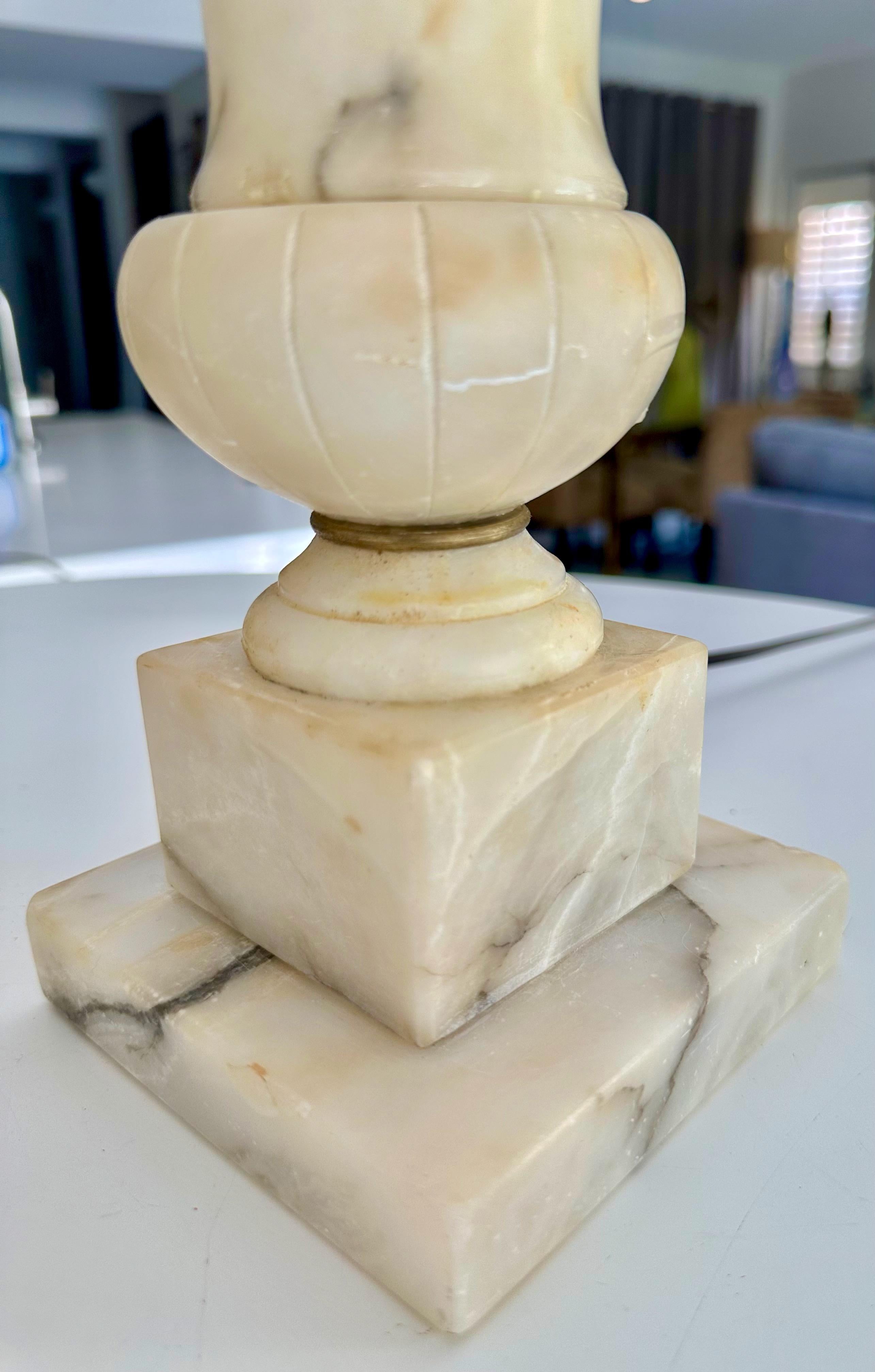 Pair Italian Neoclassic Urn Alabaster Table Lamps 9