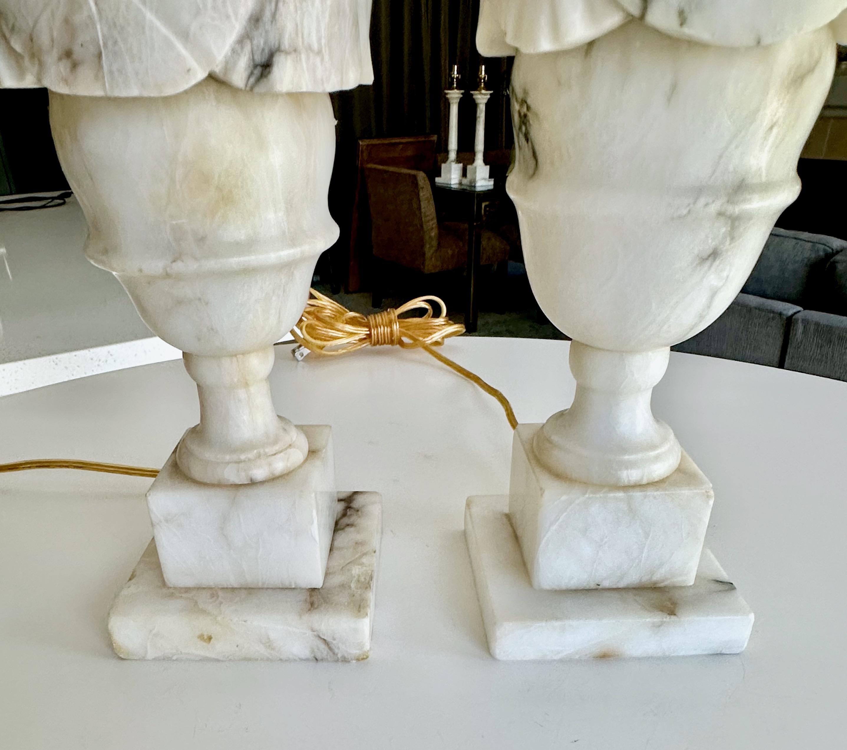 Pair Italian Neoclassic Urn Alabaster Table Lamps For Sale 9