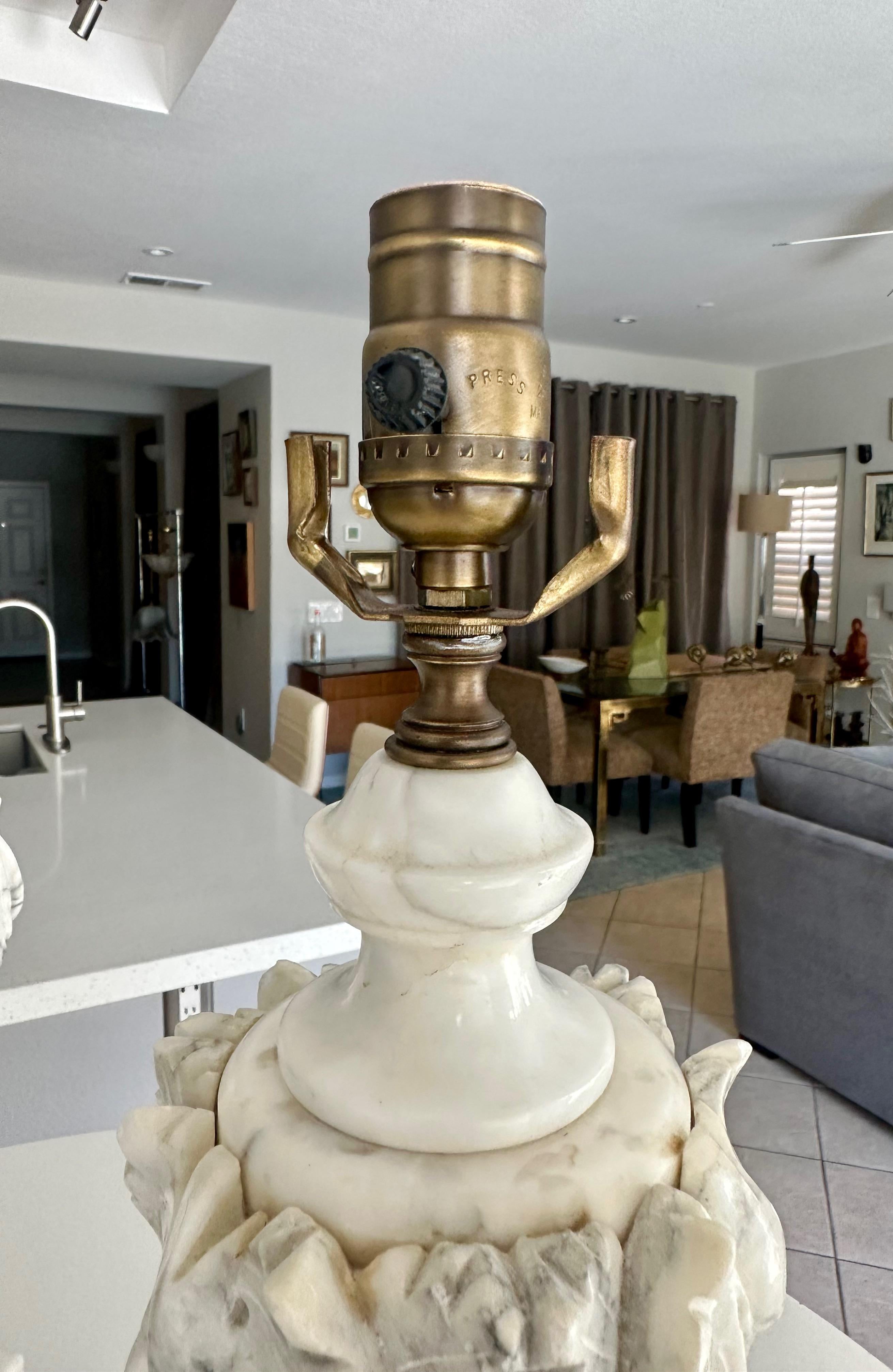 Pair Italian Neoclassic Urn Alabaster Table Lamps For Sale 9